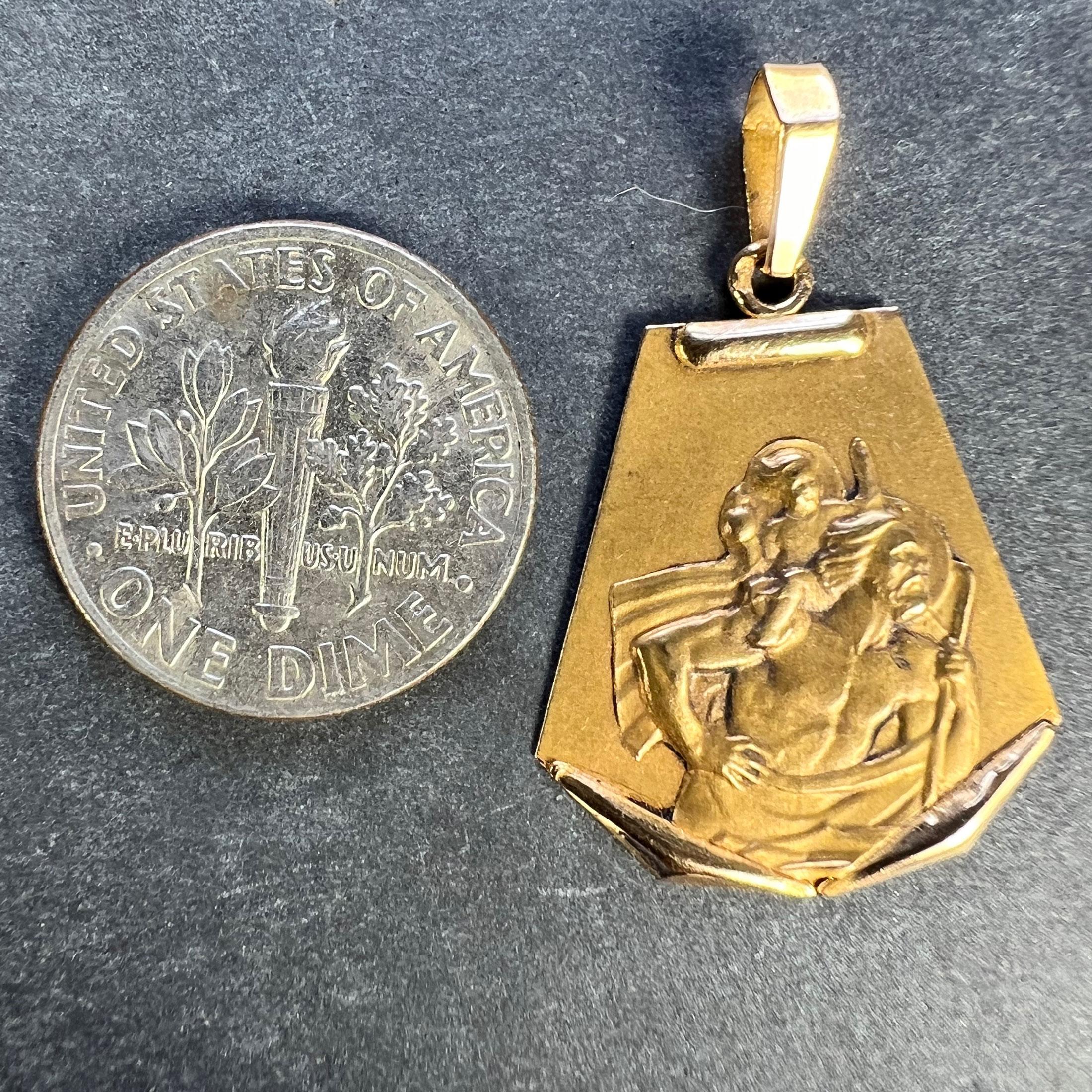 Vintage French Saint Christopher 18K Yellow Gold Medal Pendant For Sale 6