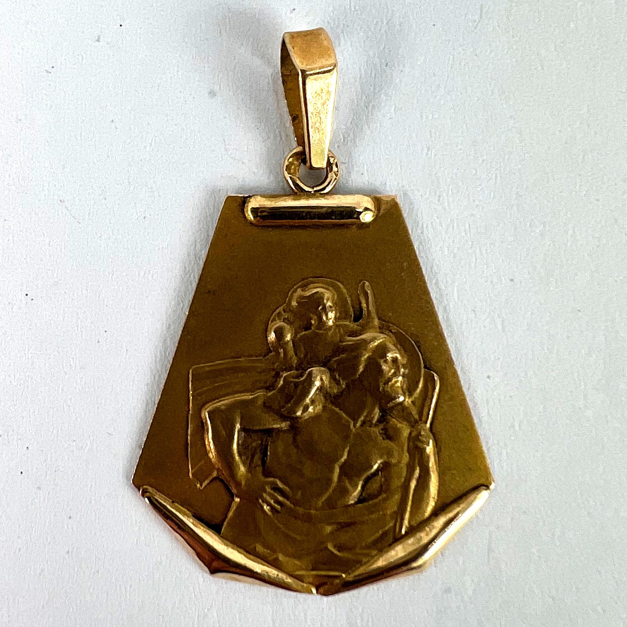 Vintage French Saint Christopher 18K Yellow Gold Medal Pendant For Sale 7