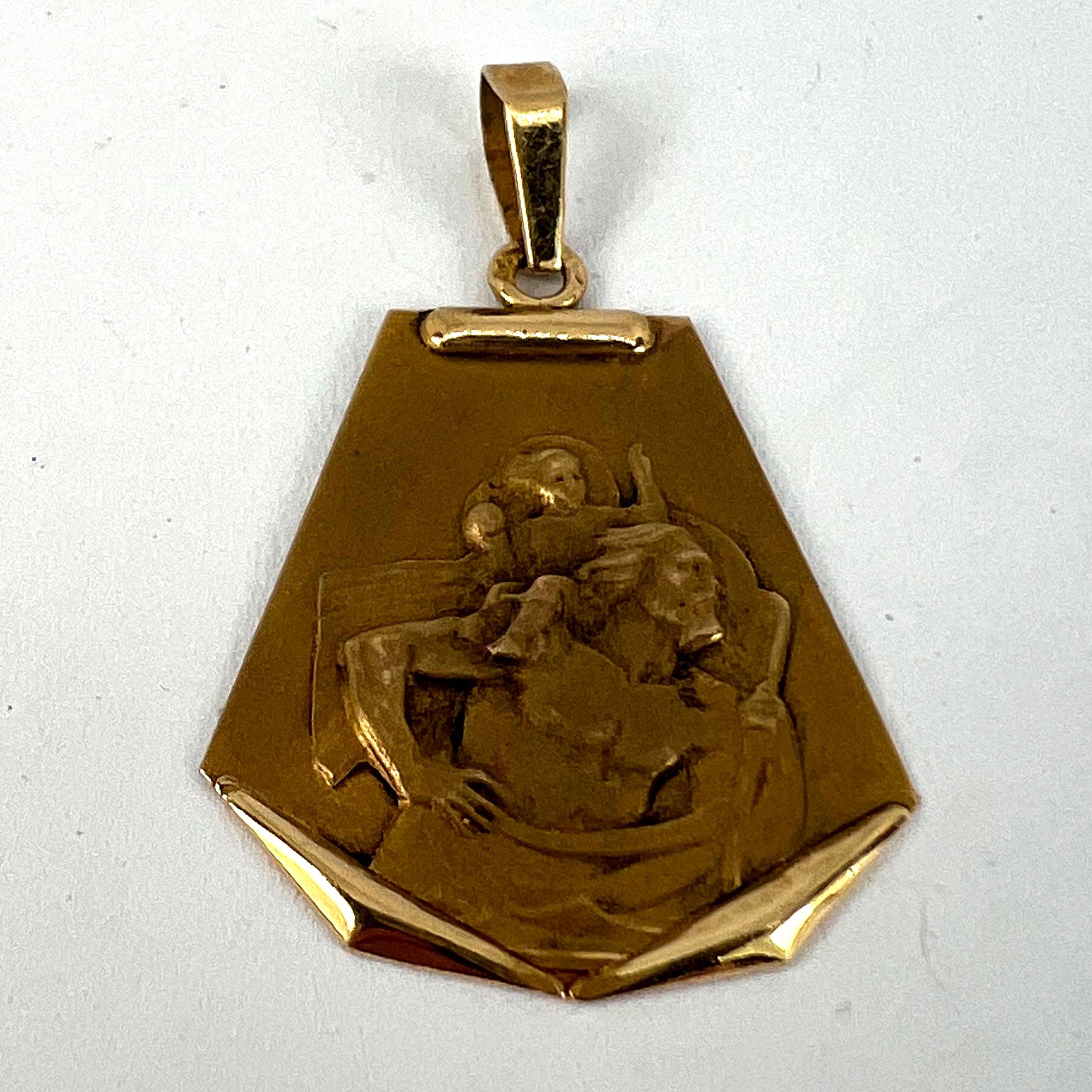 Vintage French Saint Christopher 18K Yellow Gold Medal Pendant For Sale 8