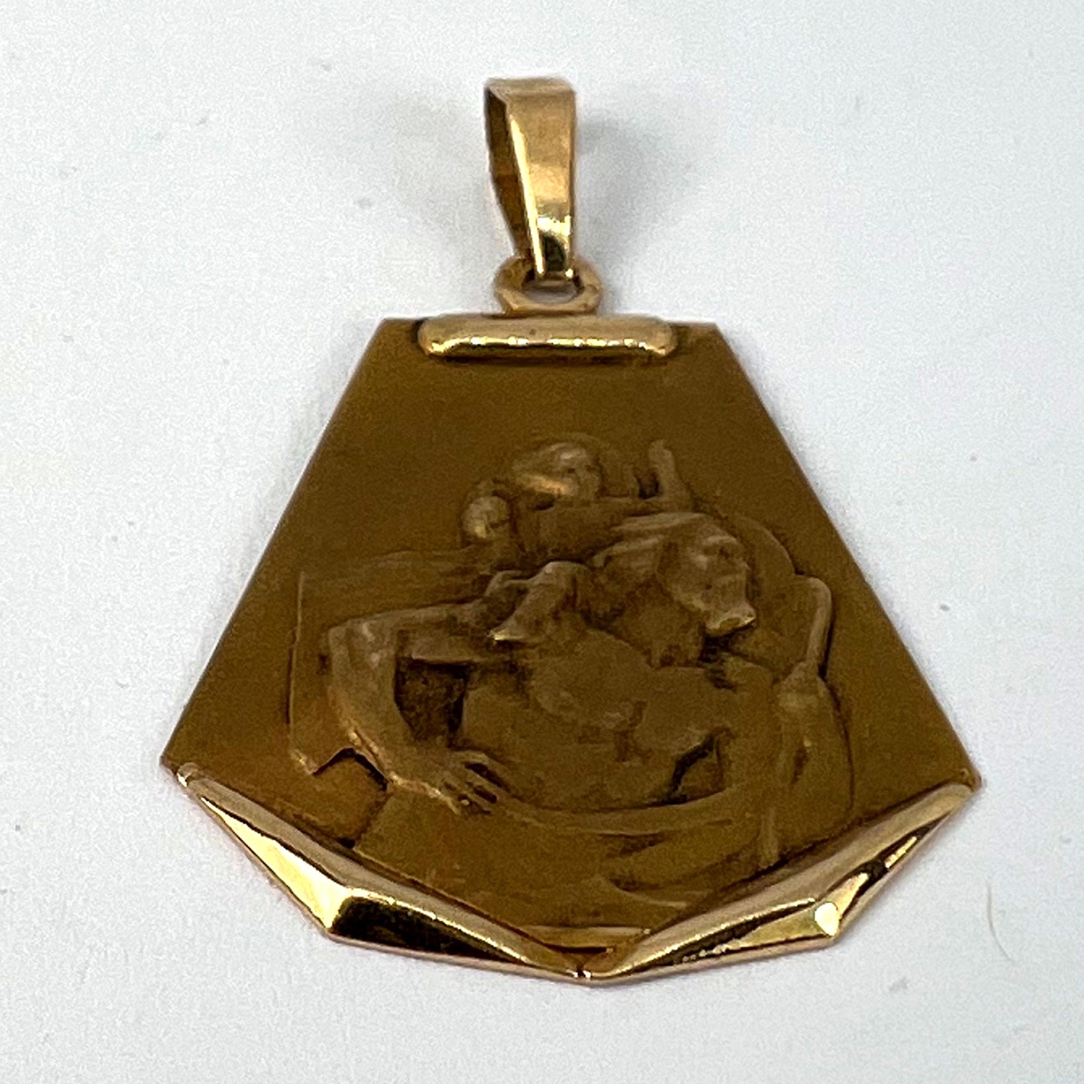 Vintage French Saint Christopher 18K Yellow Gold Medal Pendant For Sale 9