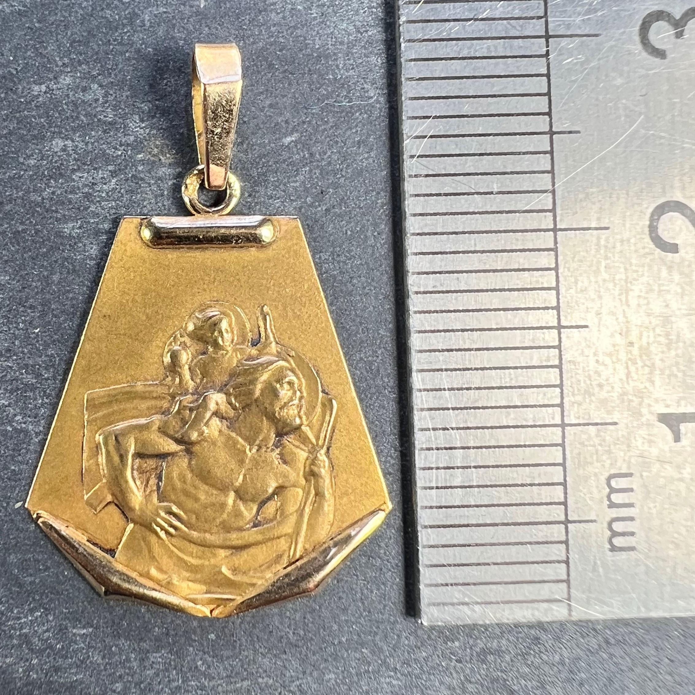 Vintage French Saint Christopher 18K Yellow Gold Medal Pendant For Sale 5