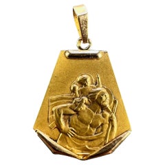 Vintage Französisch Saint Christopher 18K Yellow Gold Medal Anhänger