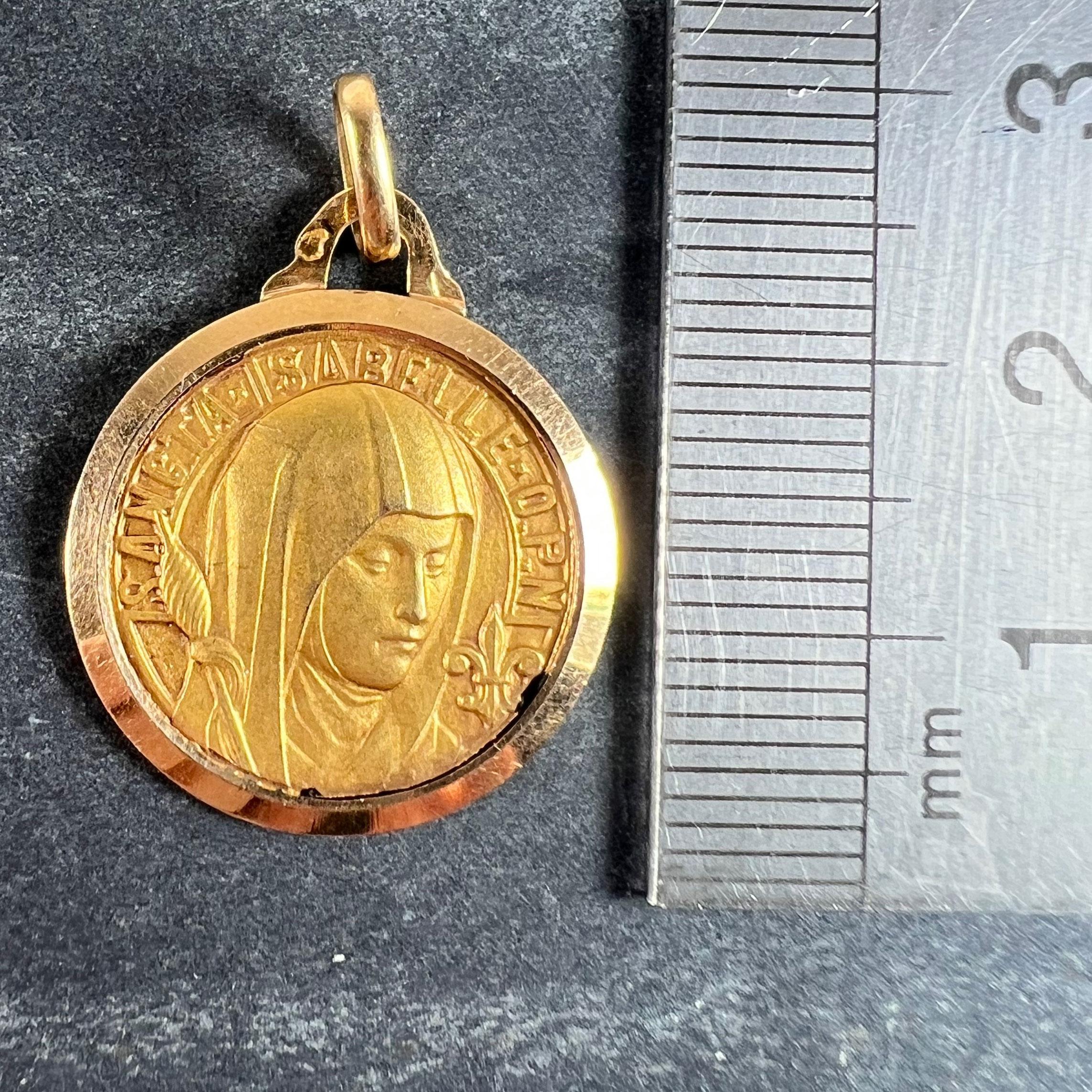 Vintage French Saint Isabelle of France 18 Karat Yellow Gold Medal Charm Pendant For Sale 4