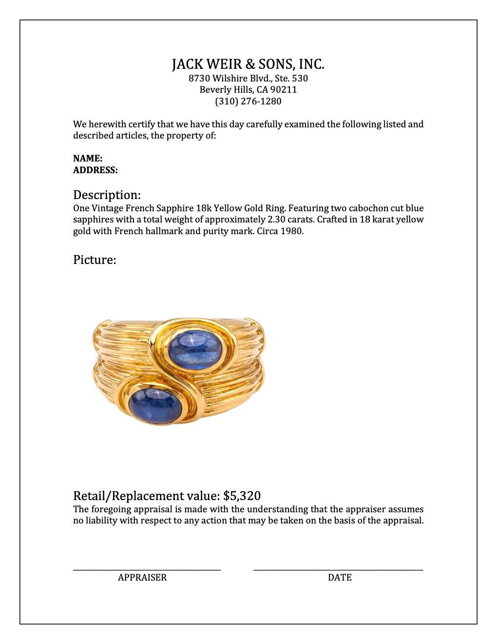 Französischer Saphir-Ring aus 18 Karat Gelbgold mit Saphir im Angebot 1