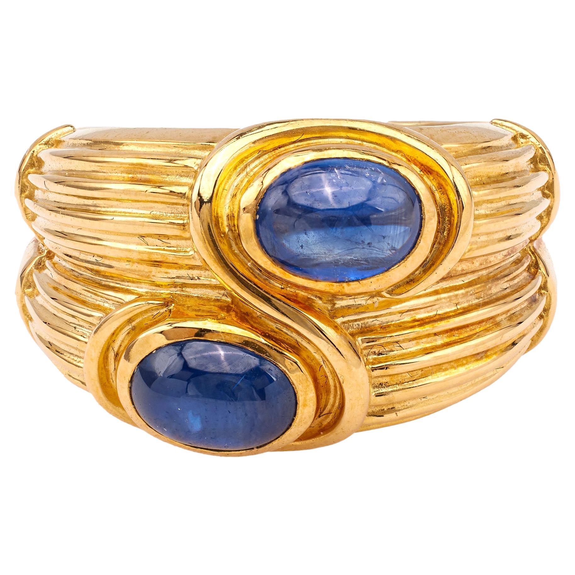 Vintage French Sapphire 18k Yellow Gold Ring For Sale