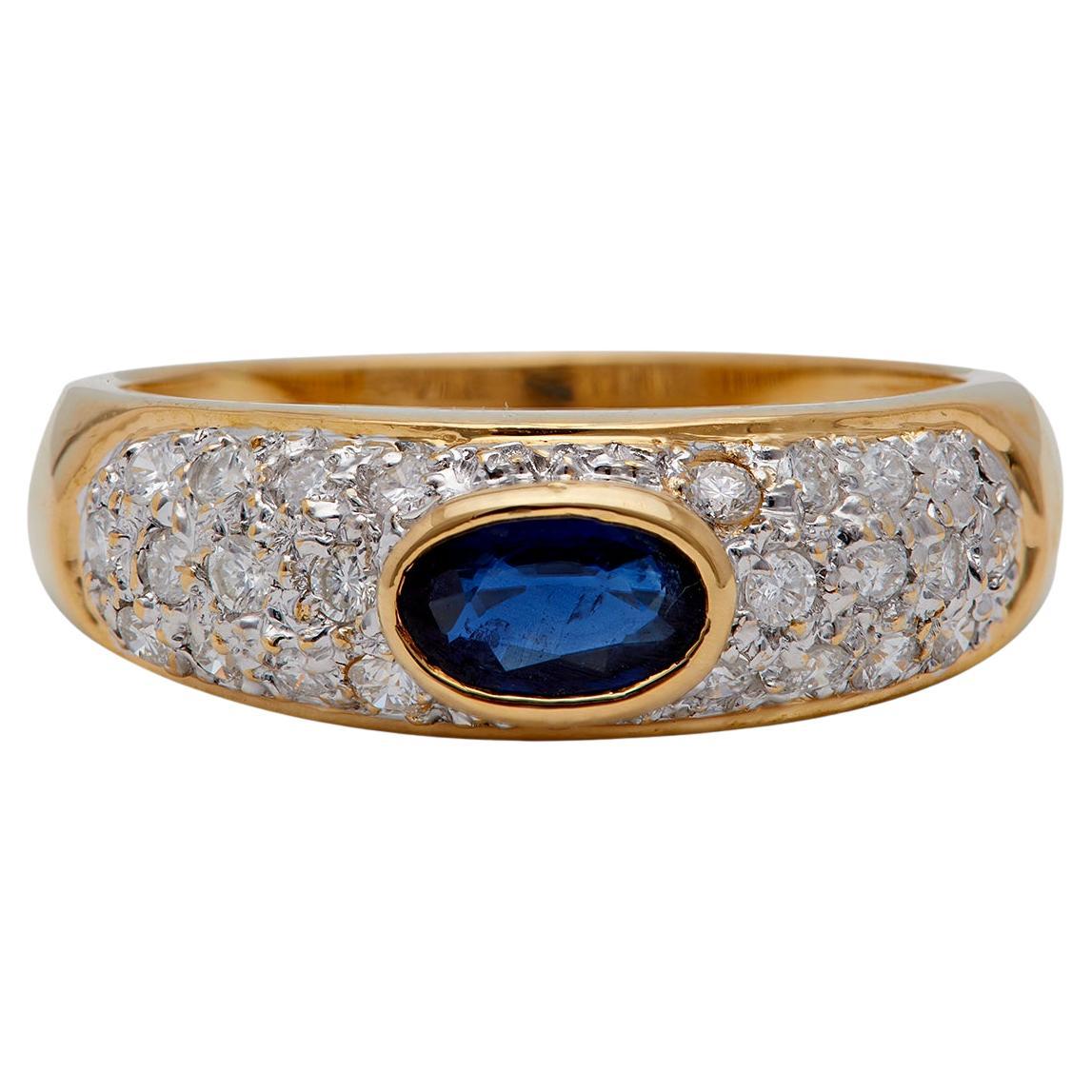 Vintage French Sapphire and Diamond 18k Yellow Gold Ring For Sale