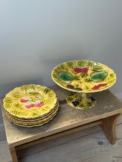 Vintage French Sarreguemines 7-Piece Majolica Dessert Set, 1940