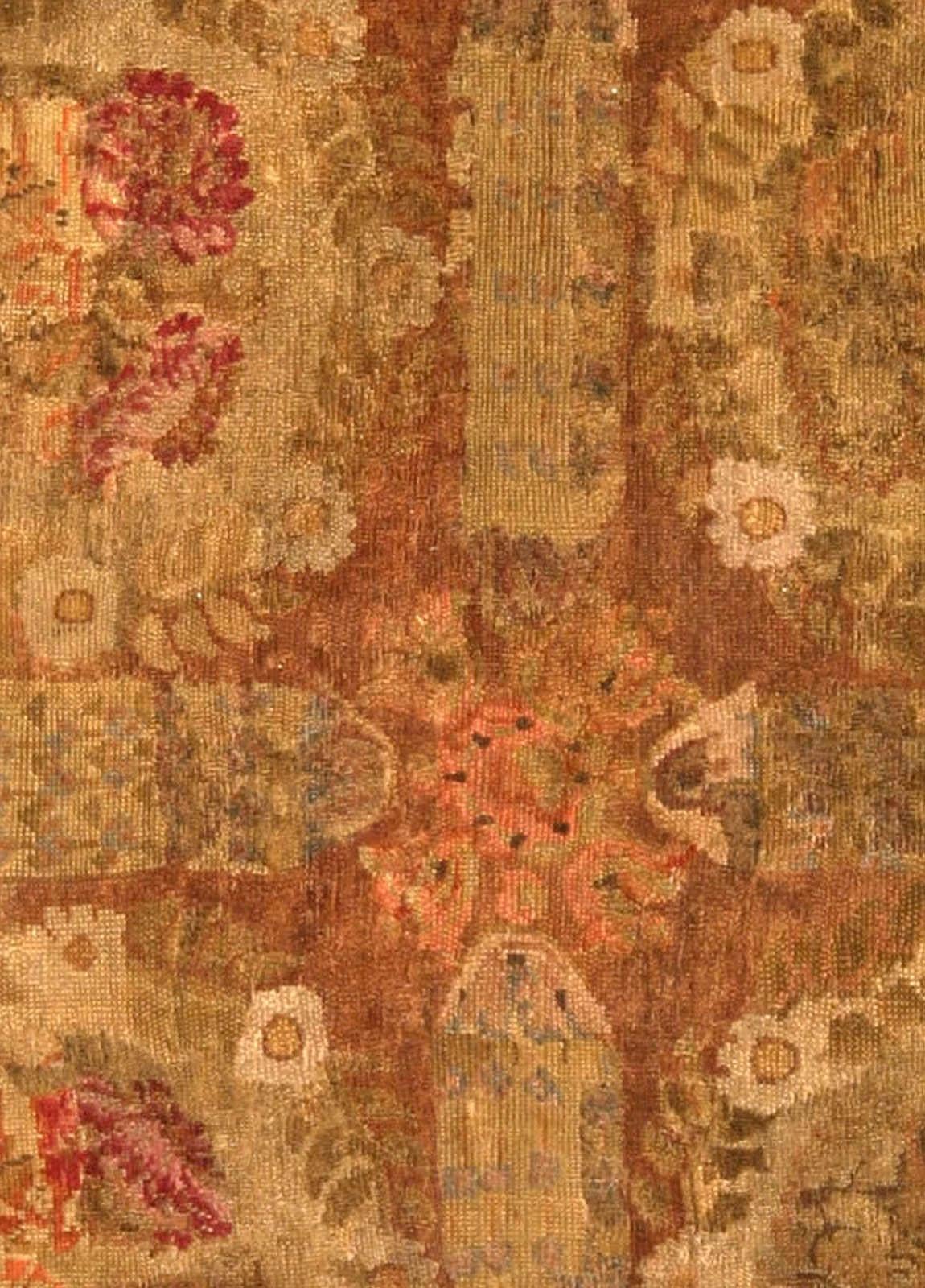 1800s French Savonnerie Floral Brown, Green Hand Knotted Wool Rug
Size: 8'6