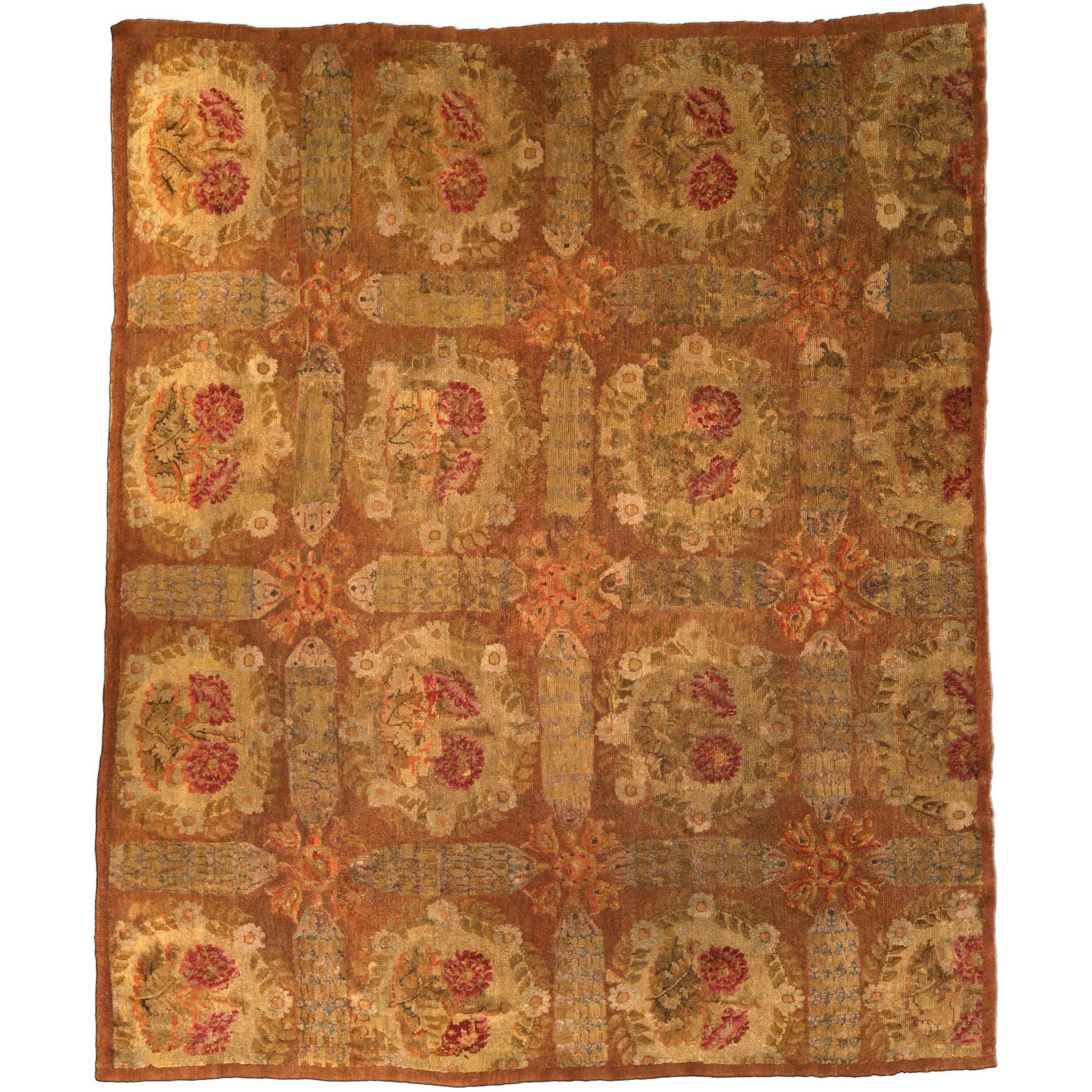 1800er French Savonnerie Floral Handmade Wool Rug
