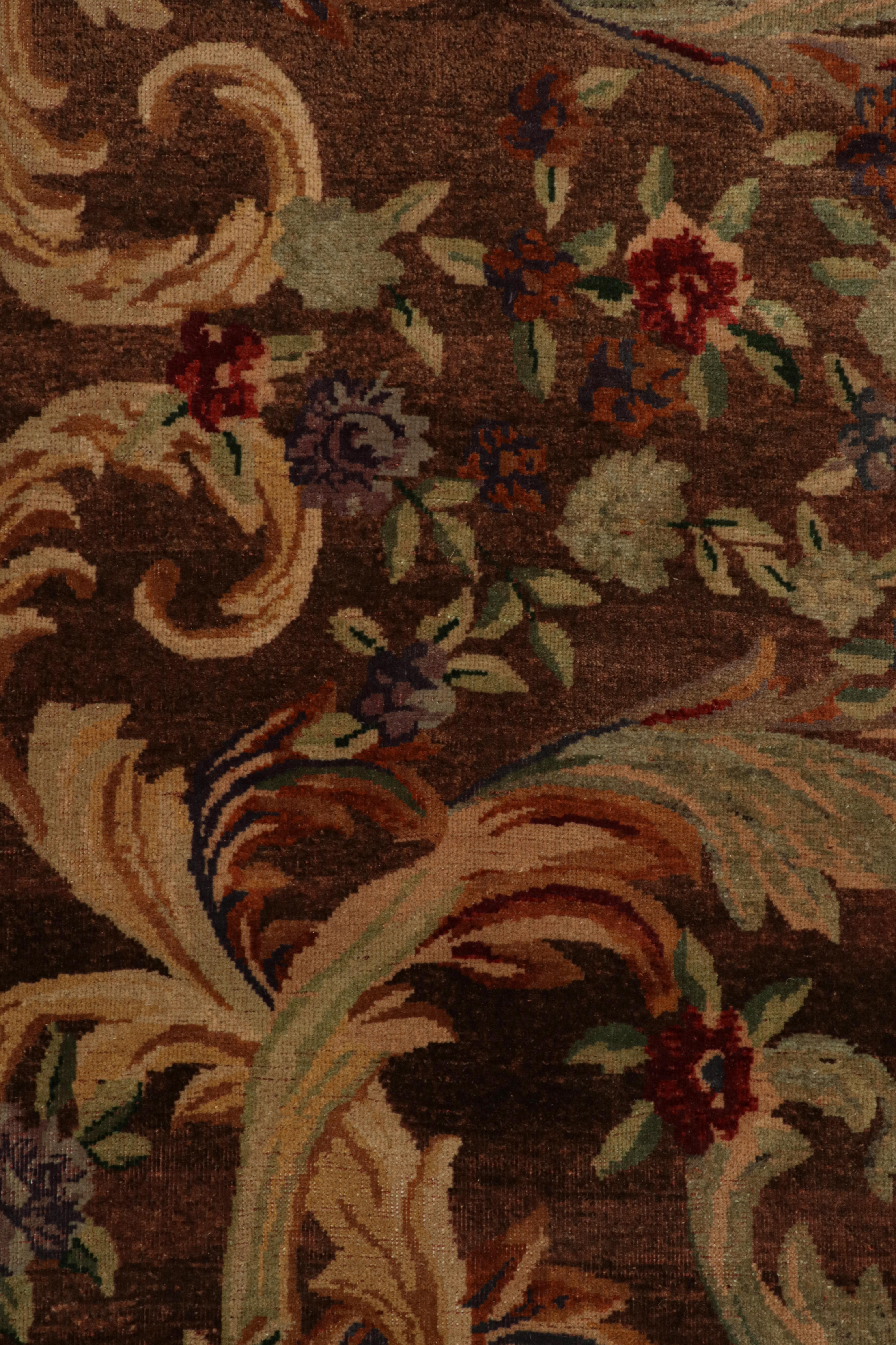 Hand-Knotted Vintage French Savonnerie Rug, in Brown, with Floral Patterns