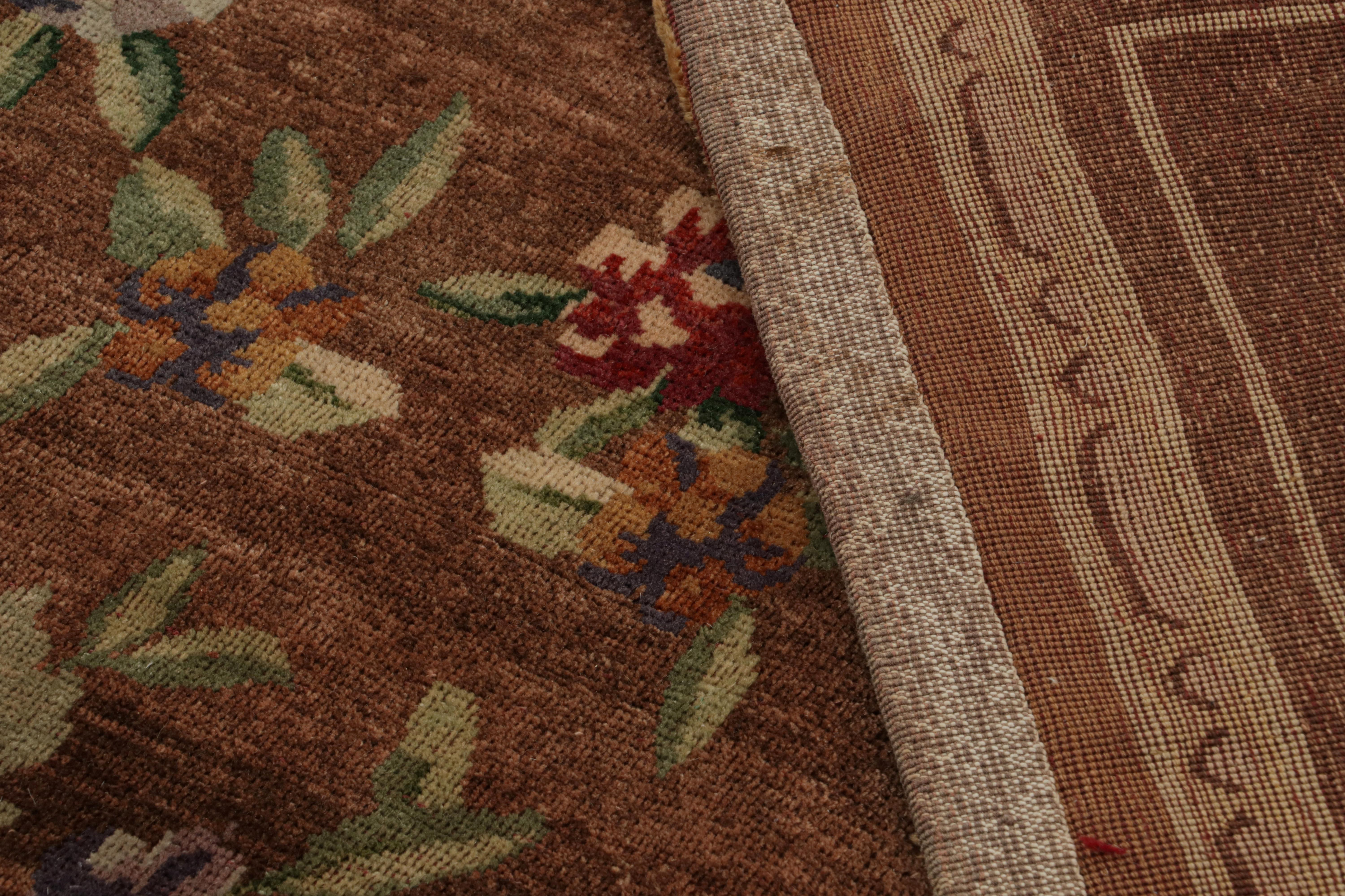 Vintage French Savonnerie Rug, in Brown, with Floral Patterns In Good Condition In Long Island City, NY