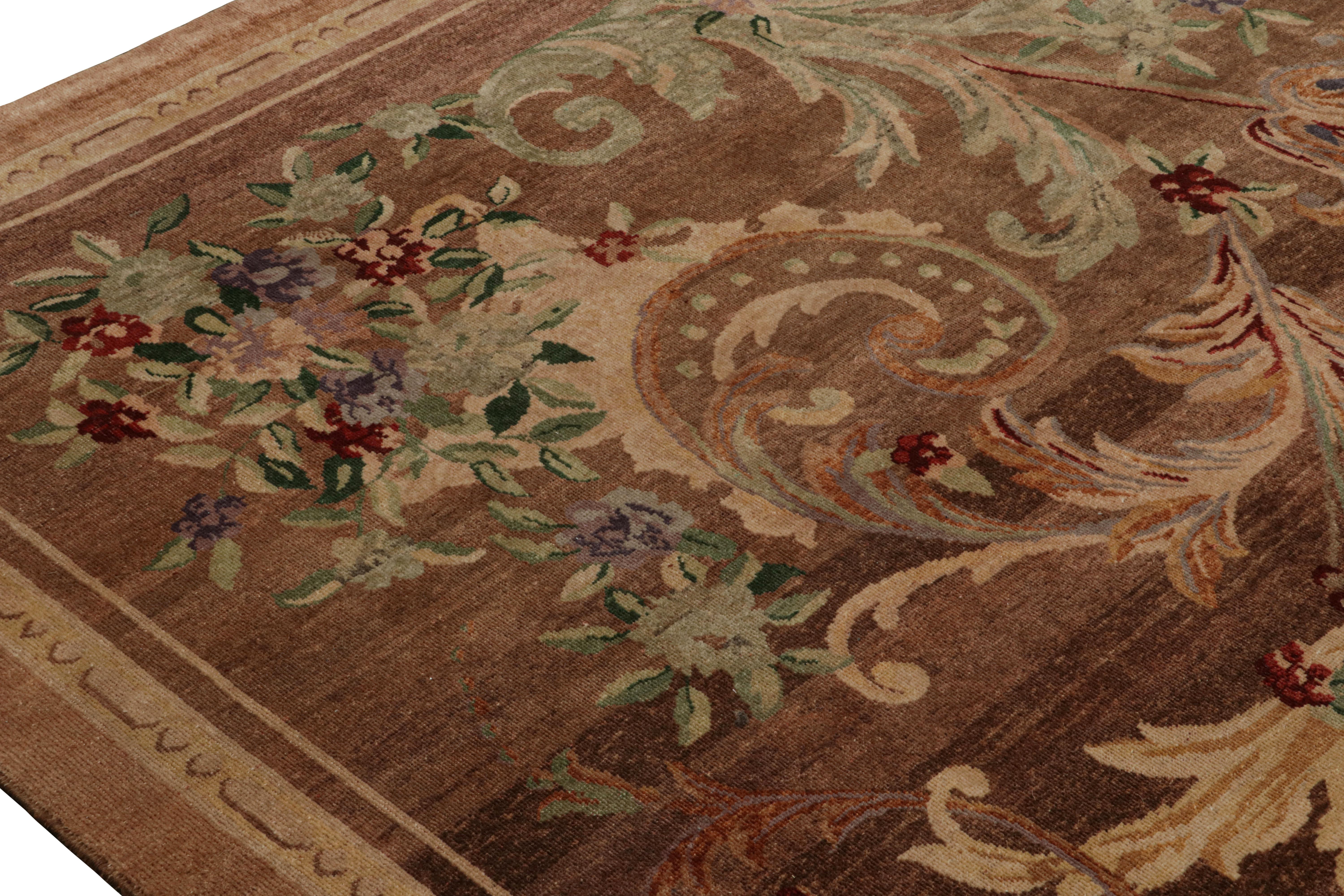 Mid-20th Century Vintage French Savonnerie Rug, in Brown, with Floral Patterns