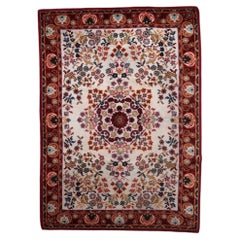 Vintage French Savonnerie Rug, Ivory Field Medallion, 6.7' x 9.6' - 1C1281