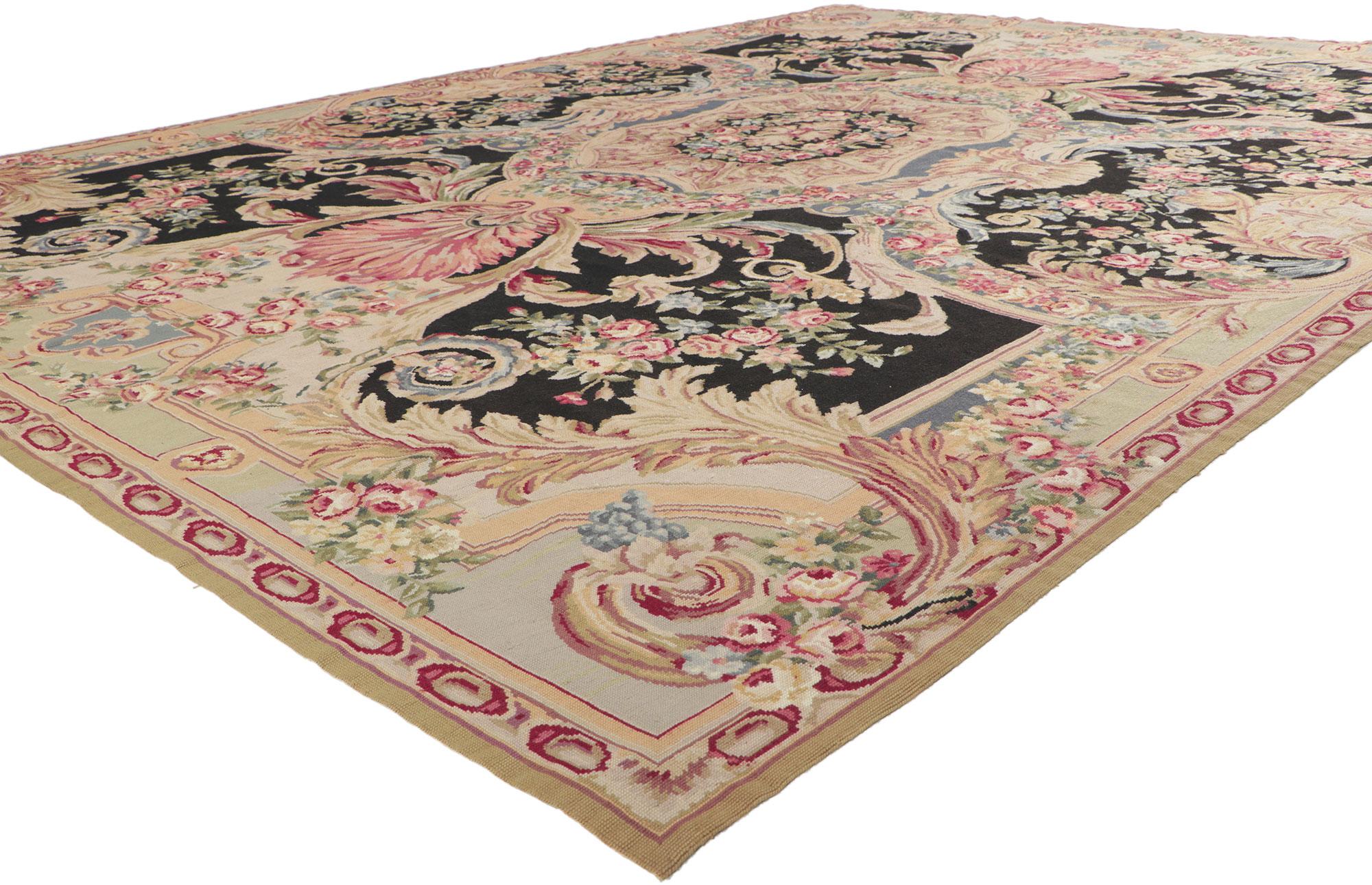 78359 Vintage French Savonnerie Style Rug Inspired by Louis XIV 08'05 x 11'07. No shrinking violets here. With its magnificiently elaborate details and decadent beauty, this vintage French Savonnerie style rug is a captivating vision of woven