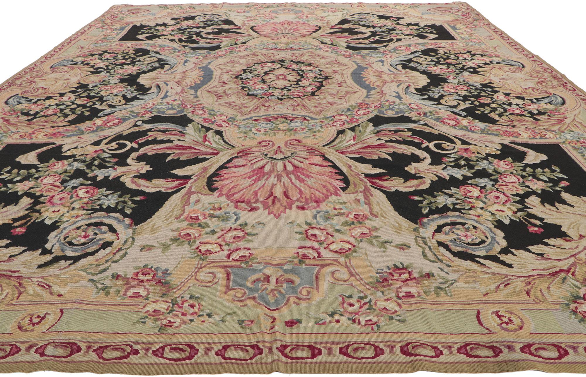 Aubusson Vintage French Savonnerie Style Needlepoint Rug For Sale
