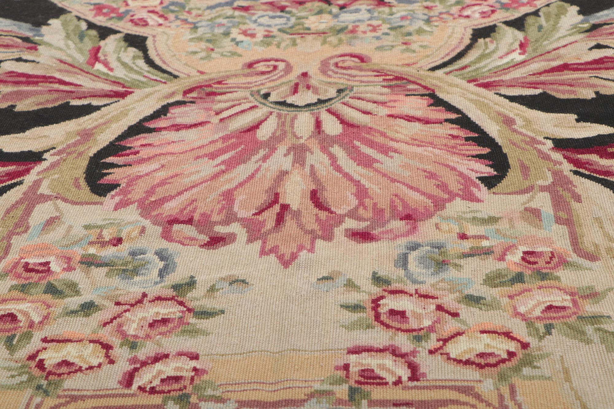Wool Vintage French Savonnerie Style Needlepoint Rug For Sale