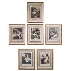 Vintage French Saynètes Calendar Illustrations, Set of Six