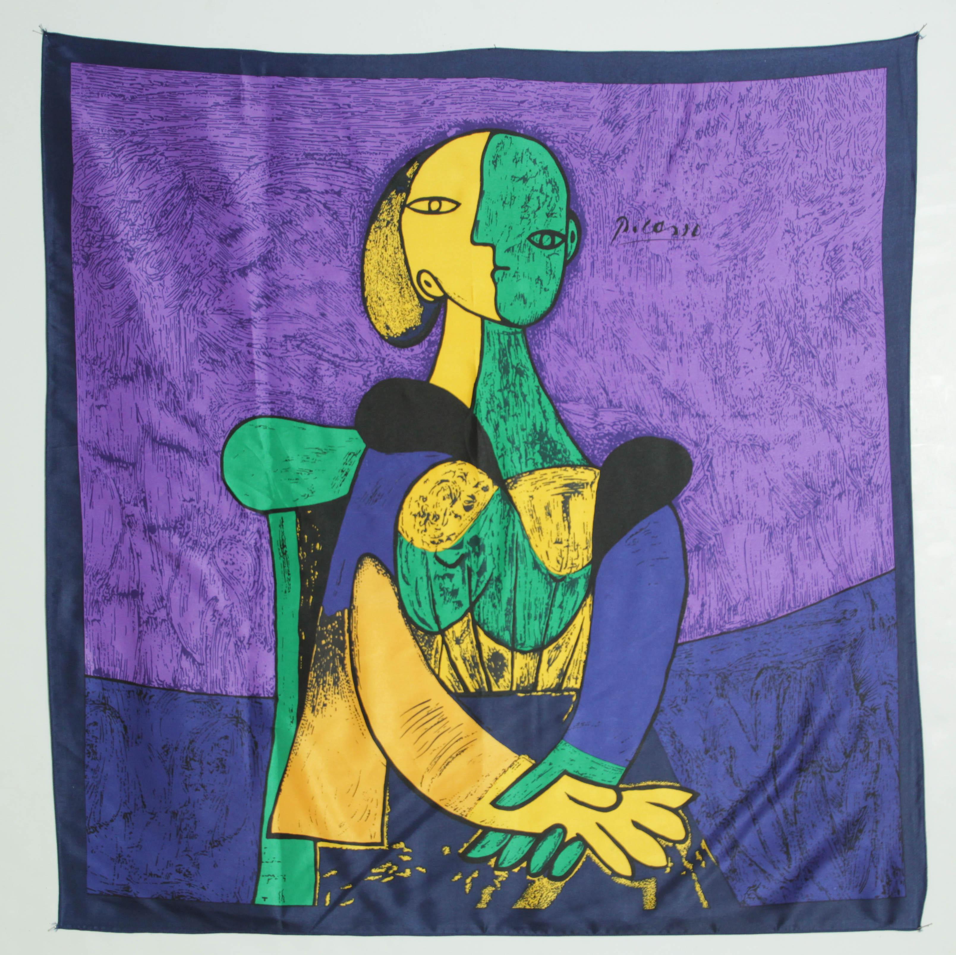 Französischer Vintage-Schal nach Pablo Picasso, kubistisches Porträt von „Femme Assise“, 1980er Jahre im Angebot 5