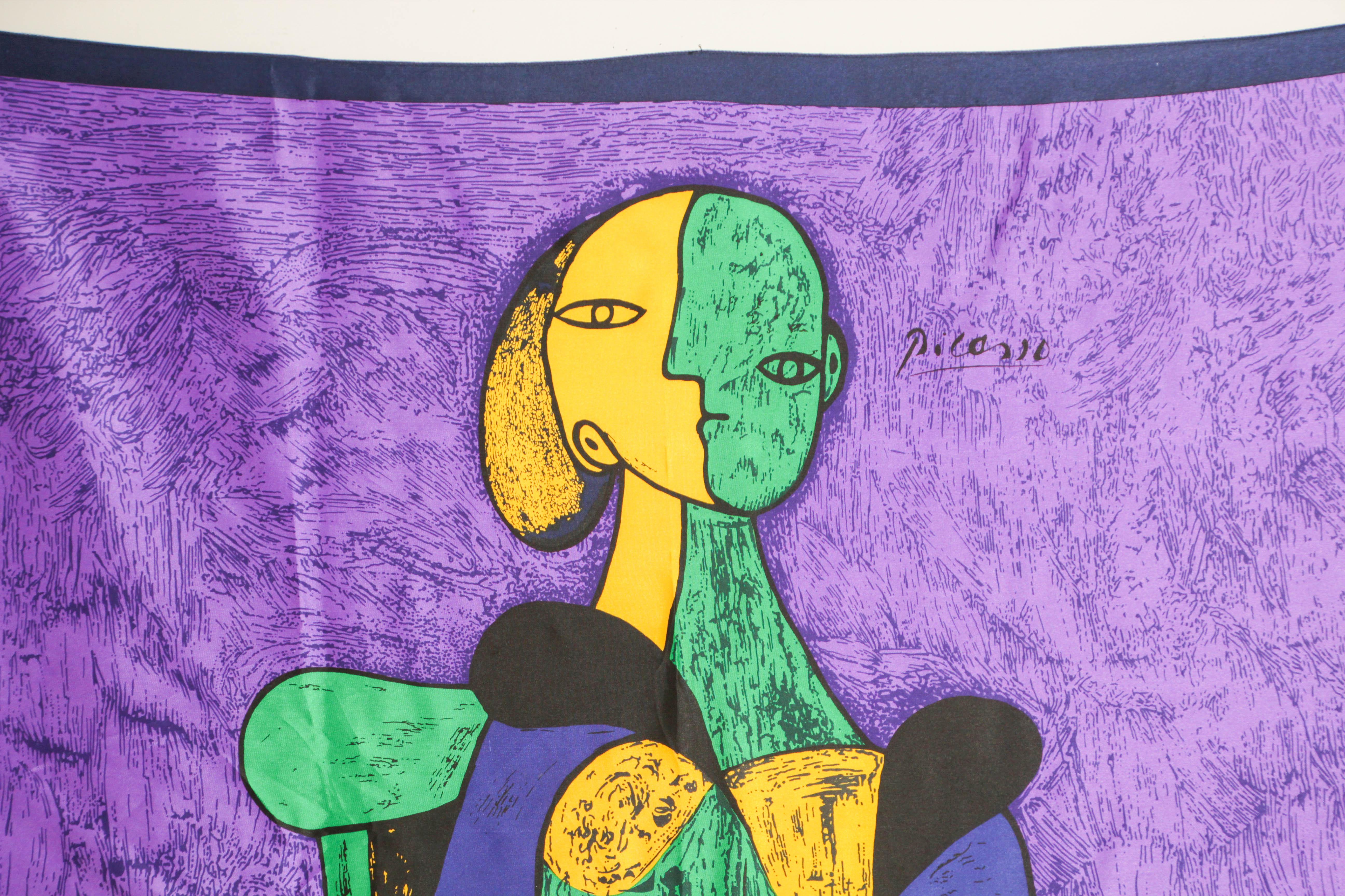 Französischer Vintage-Schal nach Pablo Picasso, kubistisches Porträt von „Femme Assise“, 1980er Jahre im Angebot 6