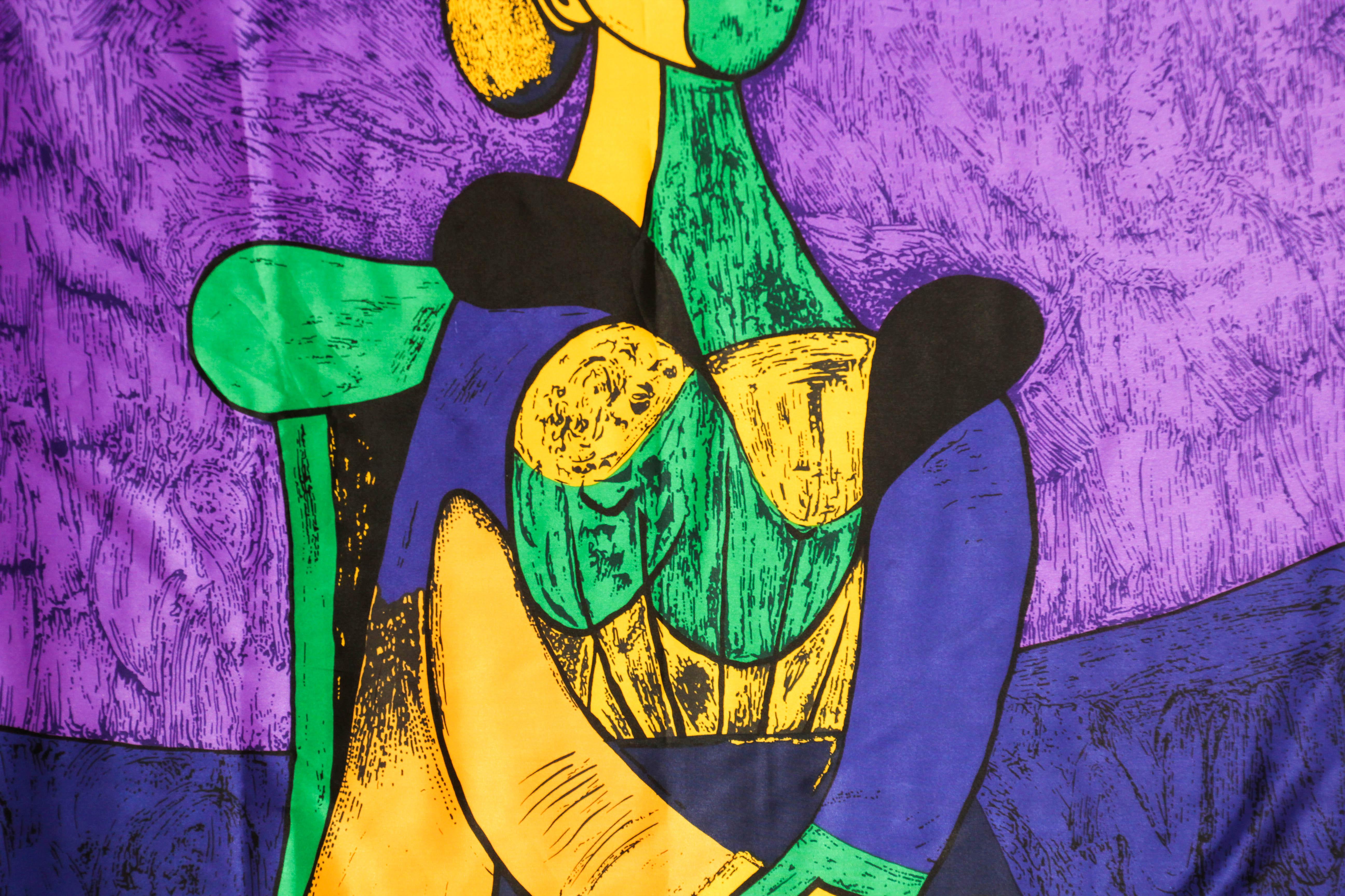Französischer Vintage-Schal nach Pablo Picasso, kubistisches Porträt von „Femme Assise“, 1980er Jahre im Angebot 7