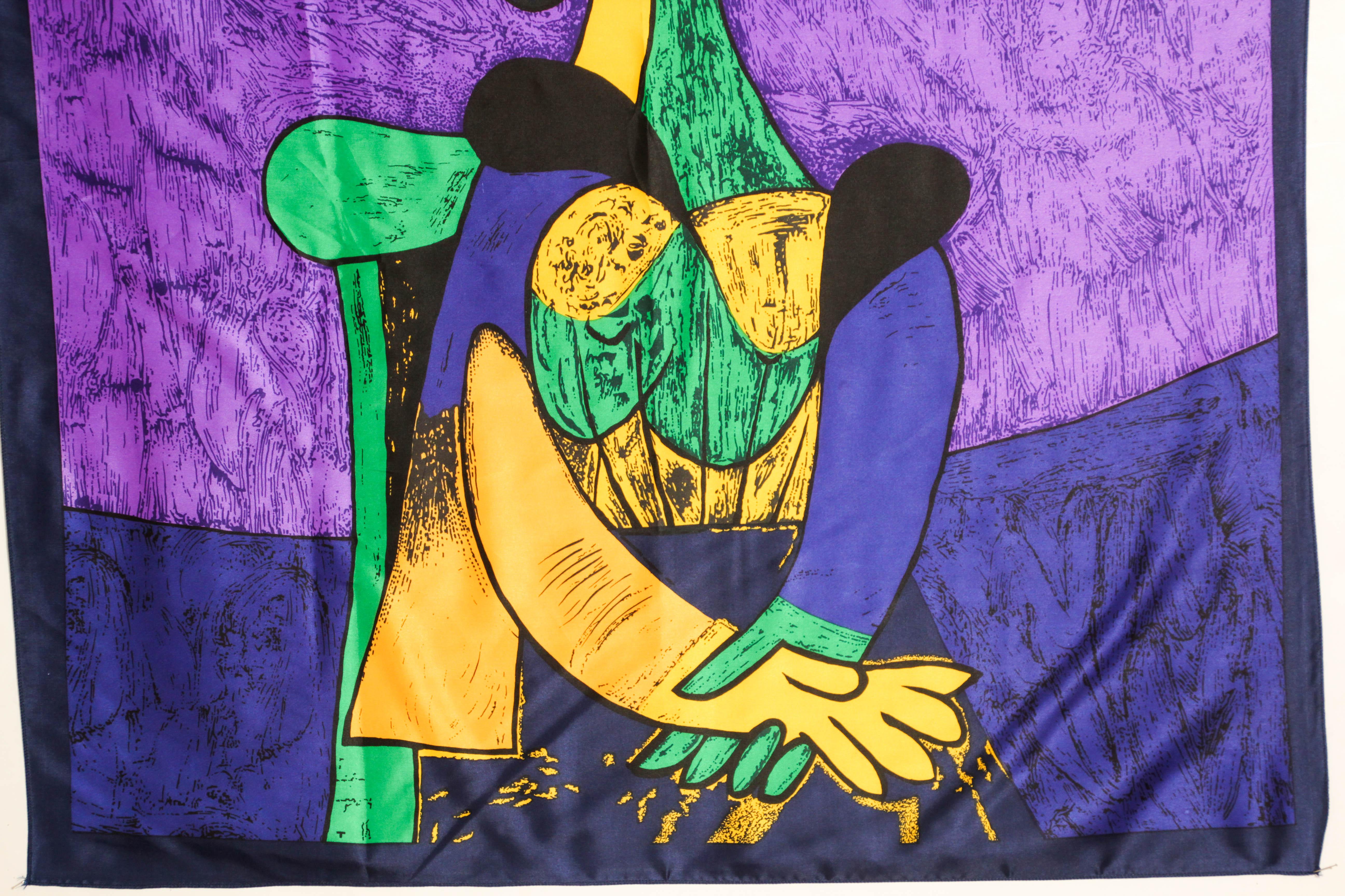 Französischer Vintage-Schal nach Pablo Picasso, kubistisches Porträt von „Femme Assise“, 1980er Jahre im Angebot 10