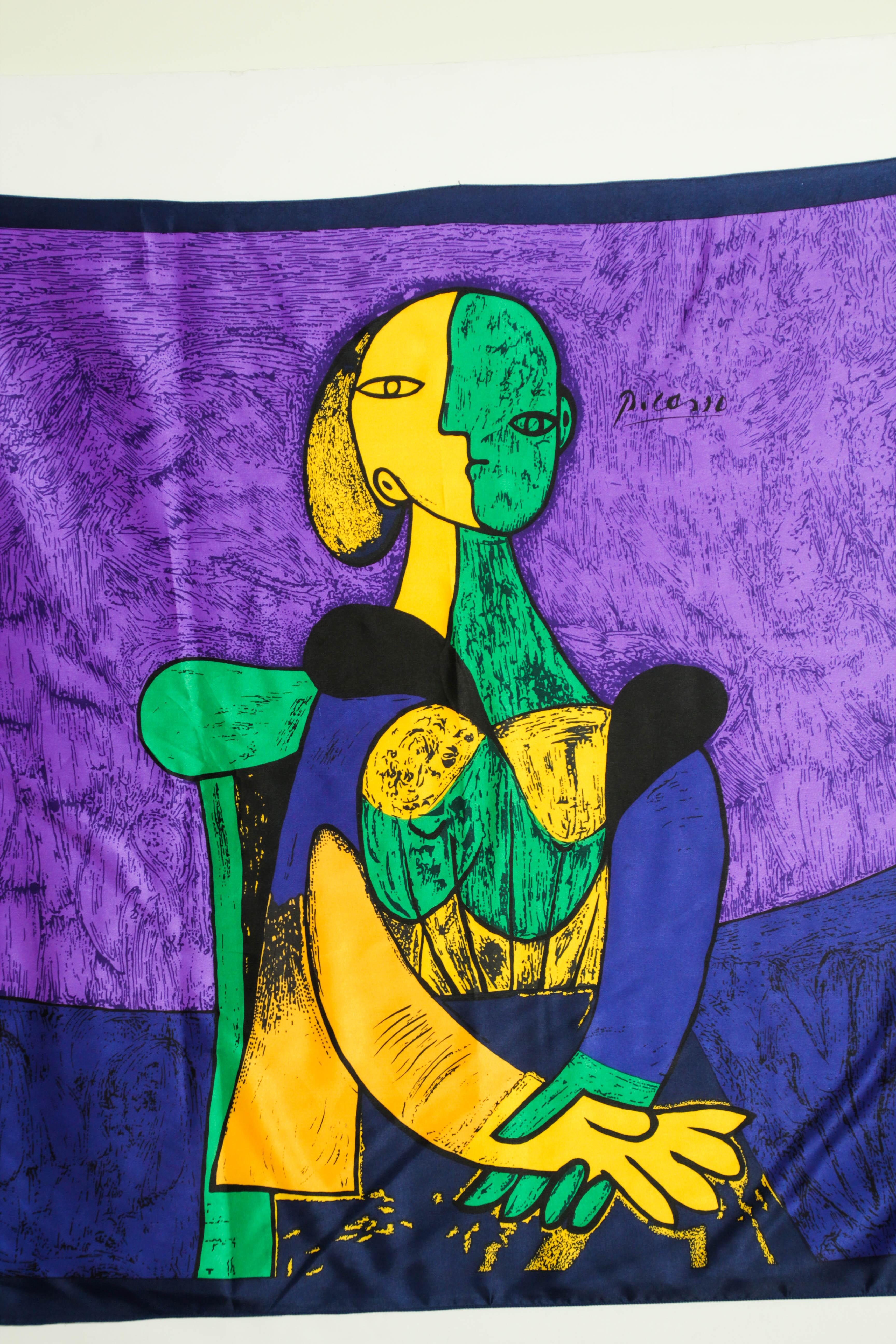 Französischer Vintage-Schal nach Pablo Picasso, kubistisches Porträt von „Femme Assise“, 1980er Jahre im Angebot 11