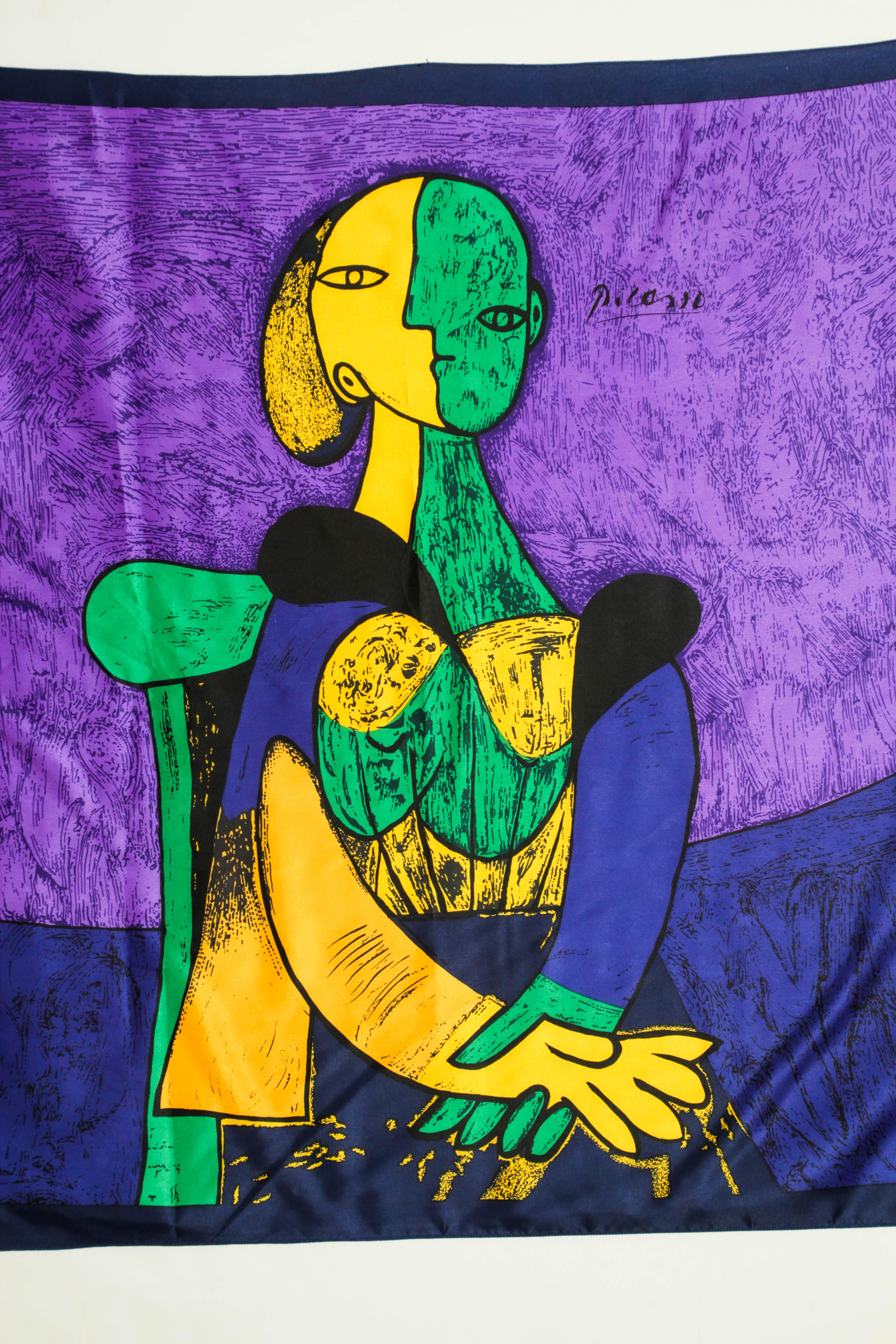 Französischer Vintage-Schal nach Pablo Picasso, kubistisches Porträt von „Femme Assise“, 1980er Jahre im Angebot 12