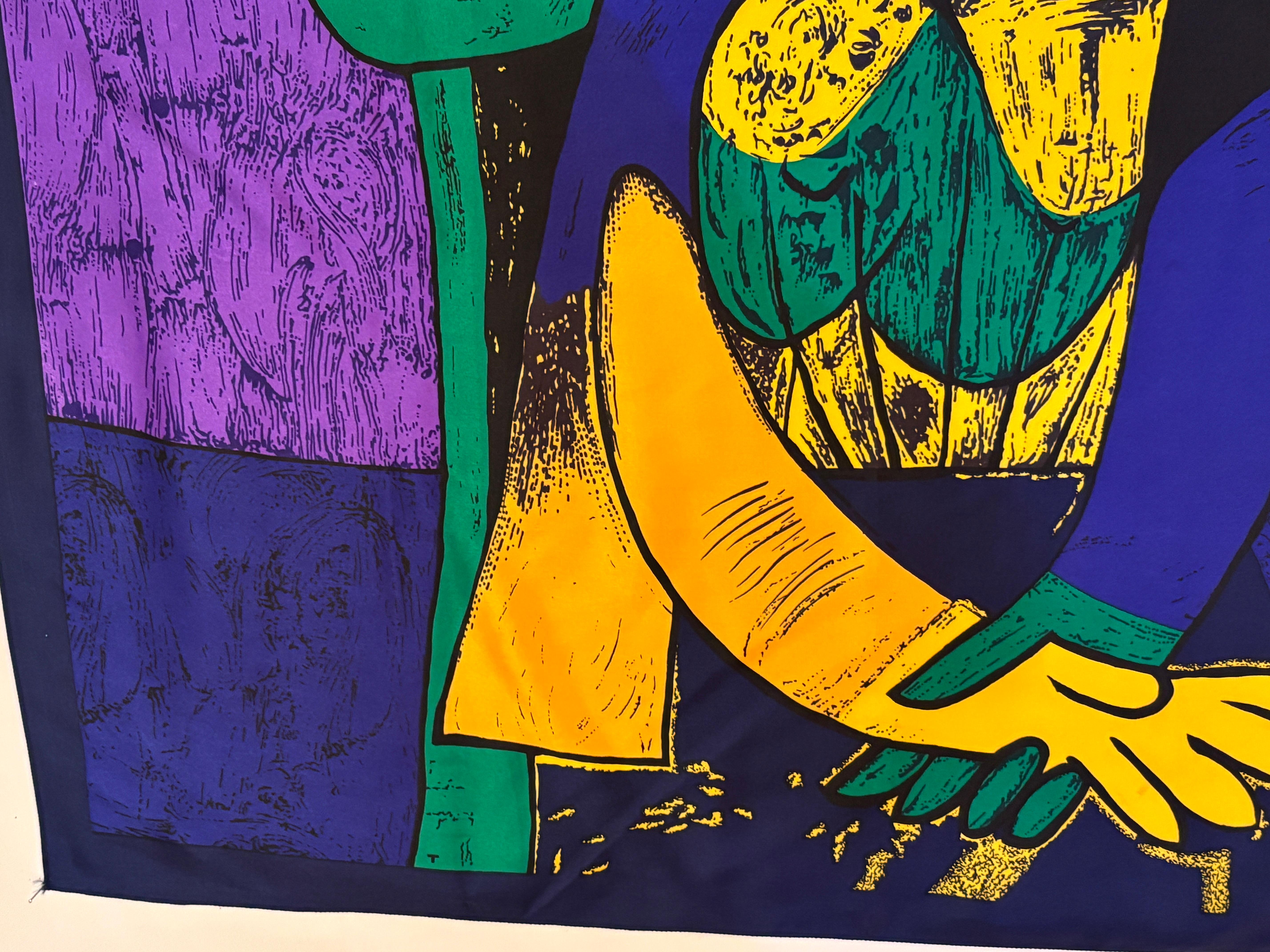 Französischer Vintage-Schal nach Pablo Picasso, kubistisches Porträt von „Femme Assise“, 1980er Jahre für Damen oder Herren im Angebot