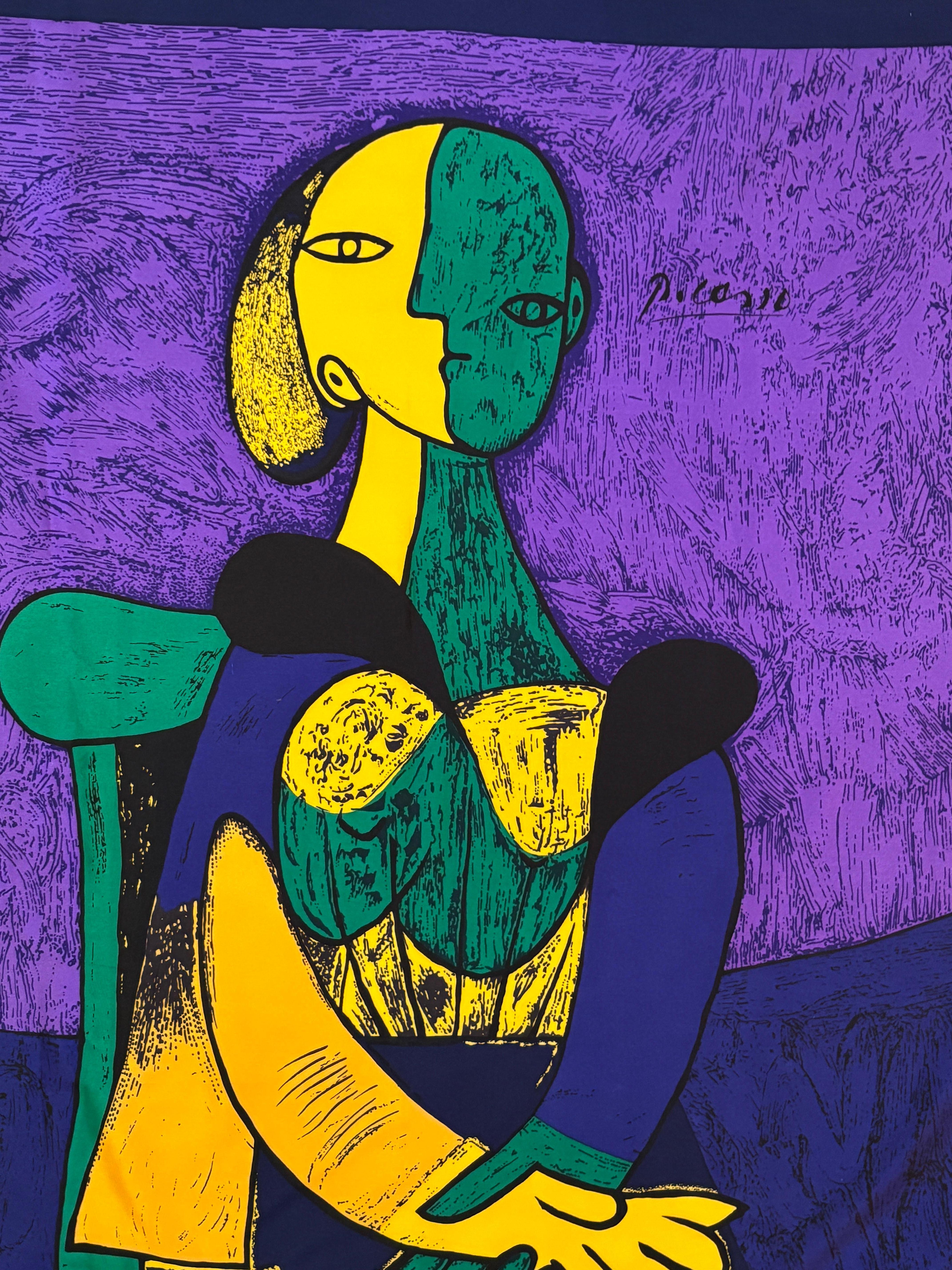 Französischer Vintage-Schal nach Pablo Picasso, kubistisches Porträt von „Femme Assise“, 1980er Jahre im Angebot 3