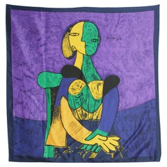 Vintage French Scarf after Pablo Picasso Cubist Portrait of "Femme Assise 1980s