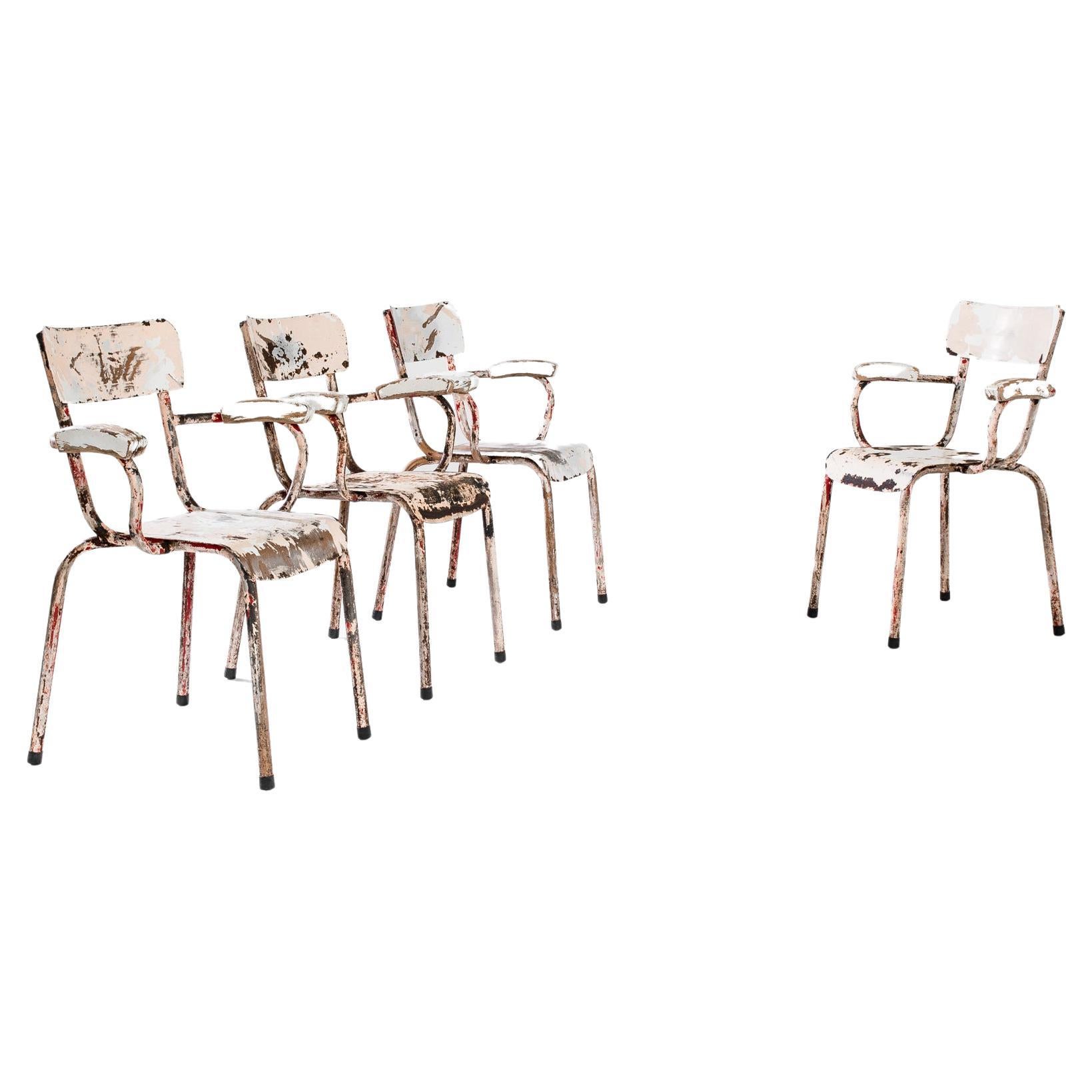 Chaises d'école françaises vintage, ensemble de quatre pièces