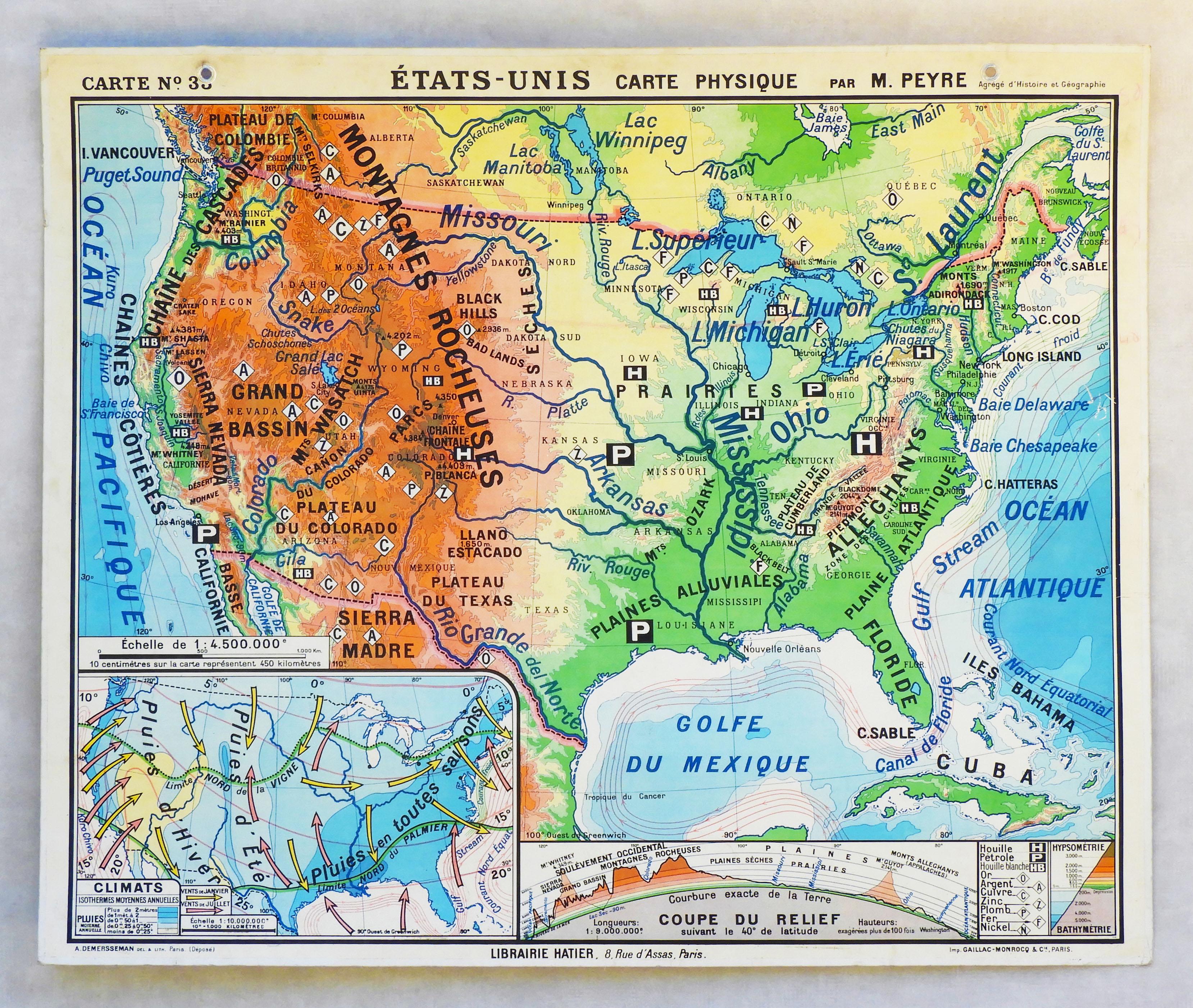 Vintage French School Map USA C1960  4