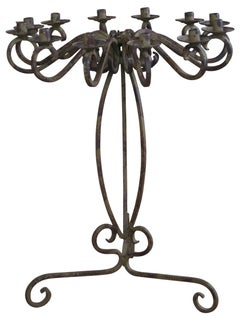 Vintage French Scrolled Iron 12 Light Altar Floor Pedestal Candelabra Gothic