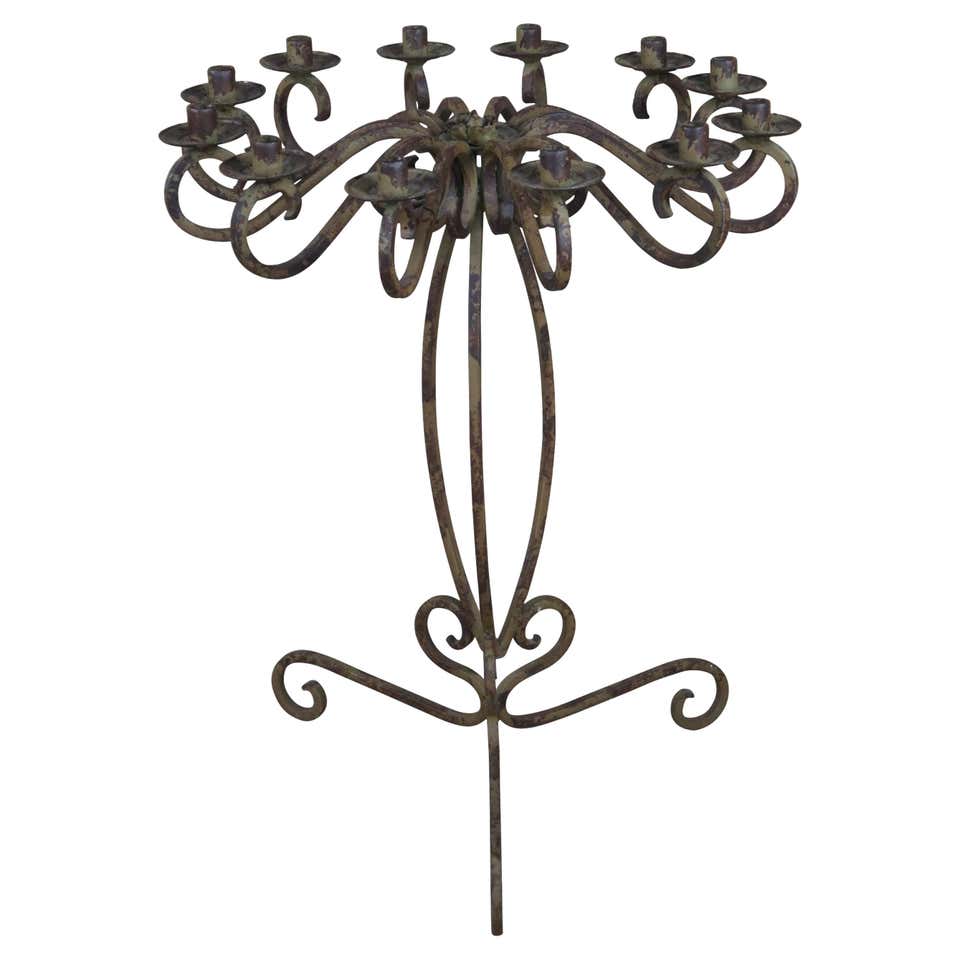 Vintage French Gothic Revival Scrolled Iron Torchiere Candelabra Floor ...