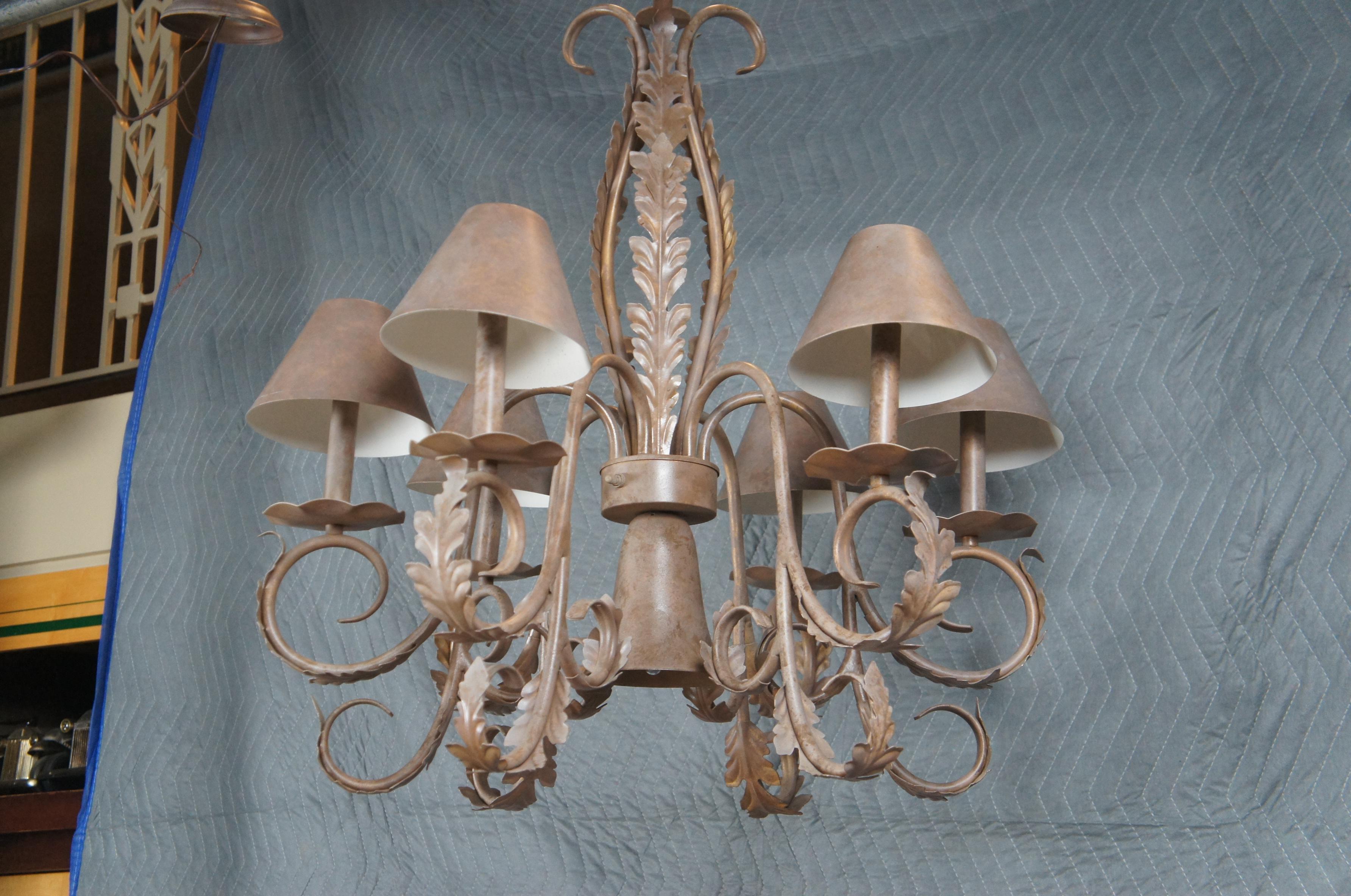 Vintage French Scrolled Iron 7 Light Acanthus Leaf Chandelier 31