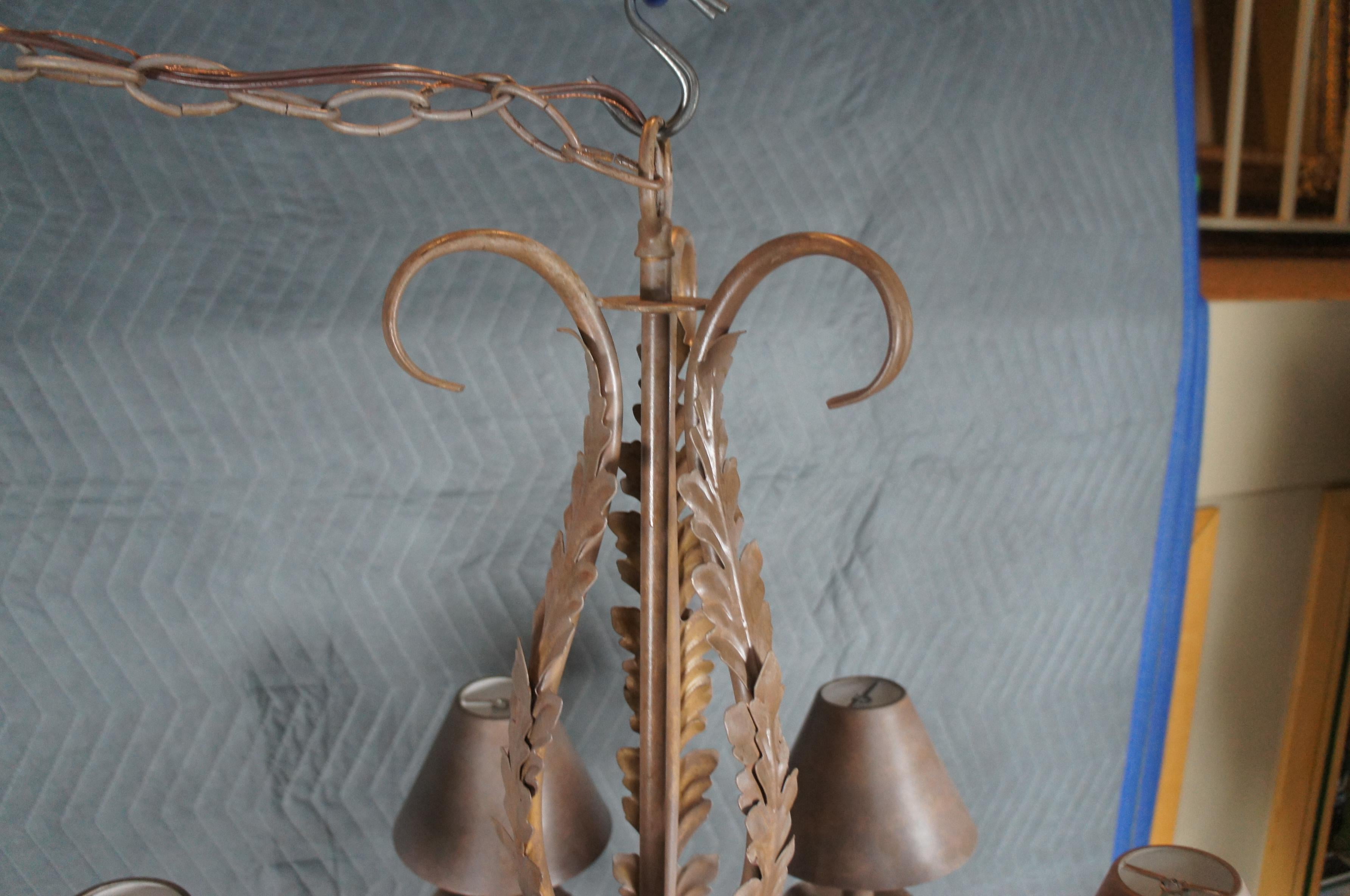 20th Century Vintage French Scrolled Iron 7 Light Acanthus Leaf Chandelier 31
