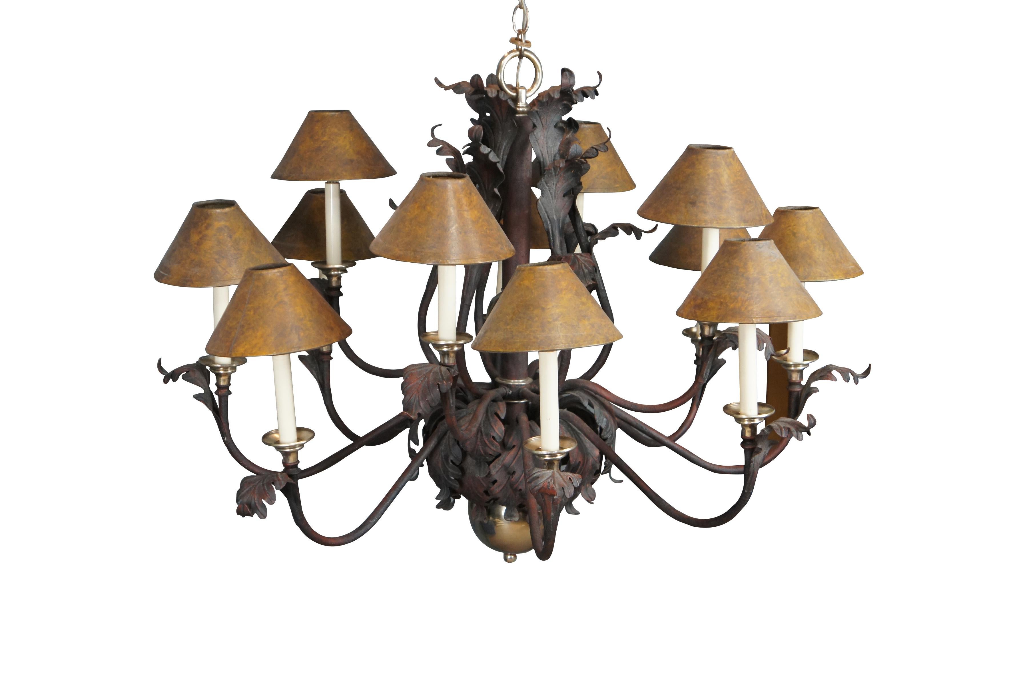 French Provincial Hart Associates French Scrolled Iron Brass 12 Light Acanthus Leaf Chandelier 44