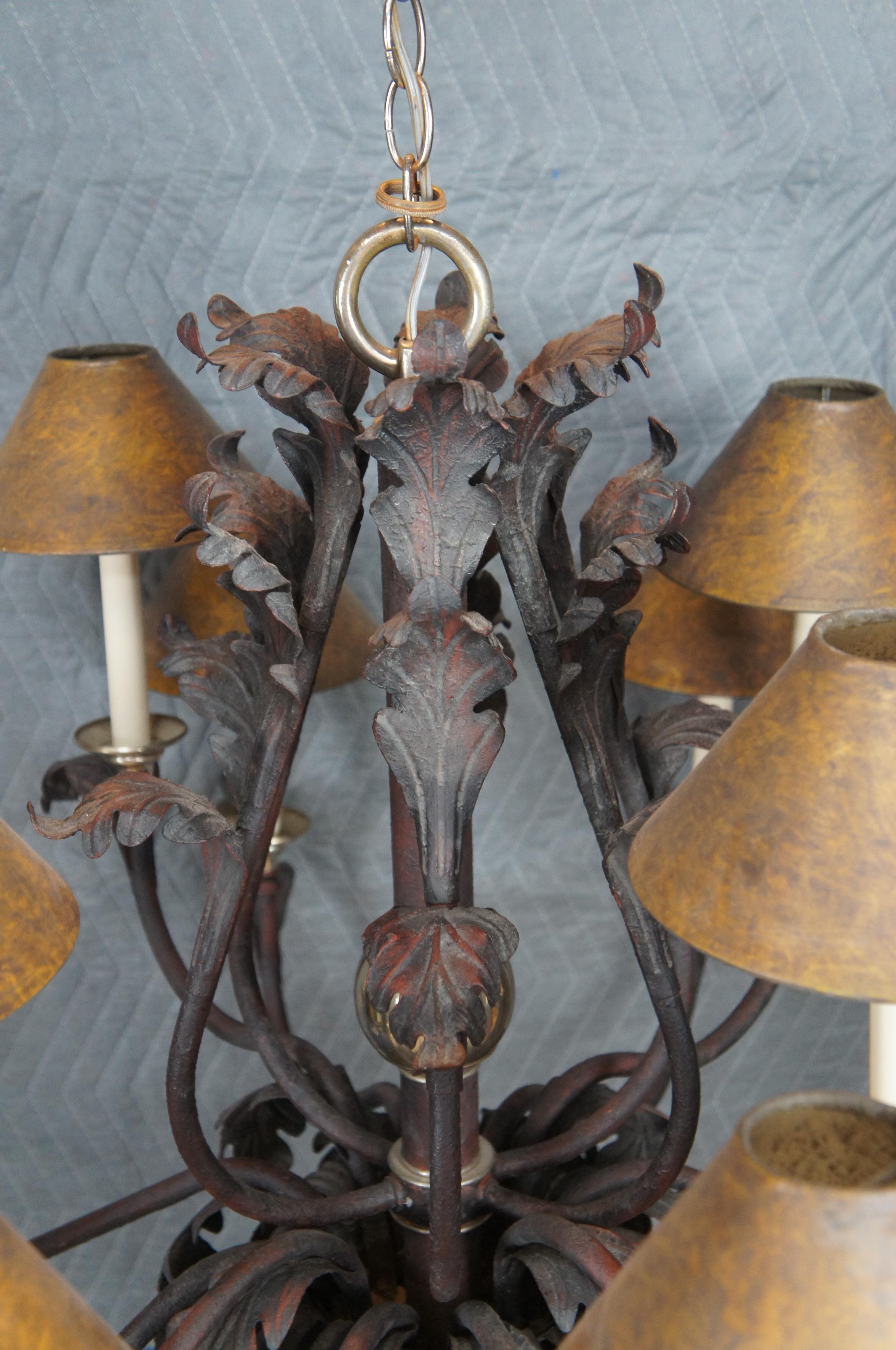 20th Century Hart Associates French Scrolled Iron Brass 12 Light Acanthus Leaf Chandelier 44