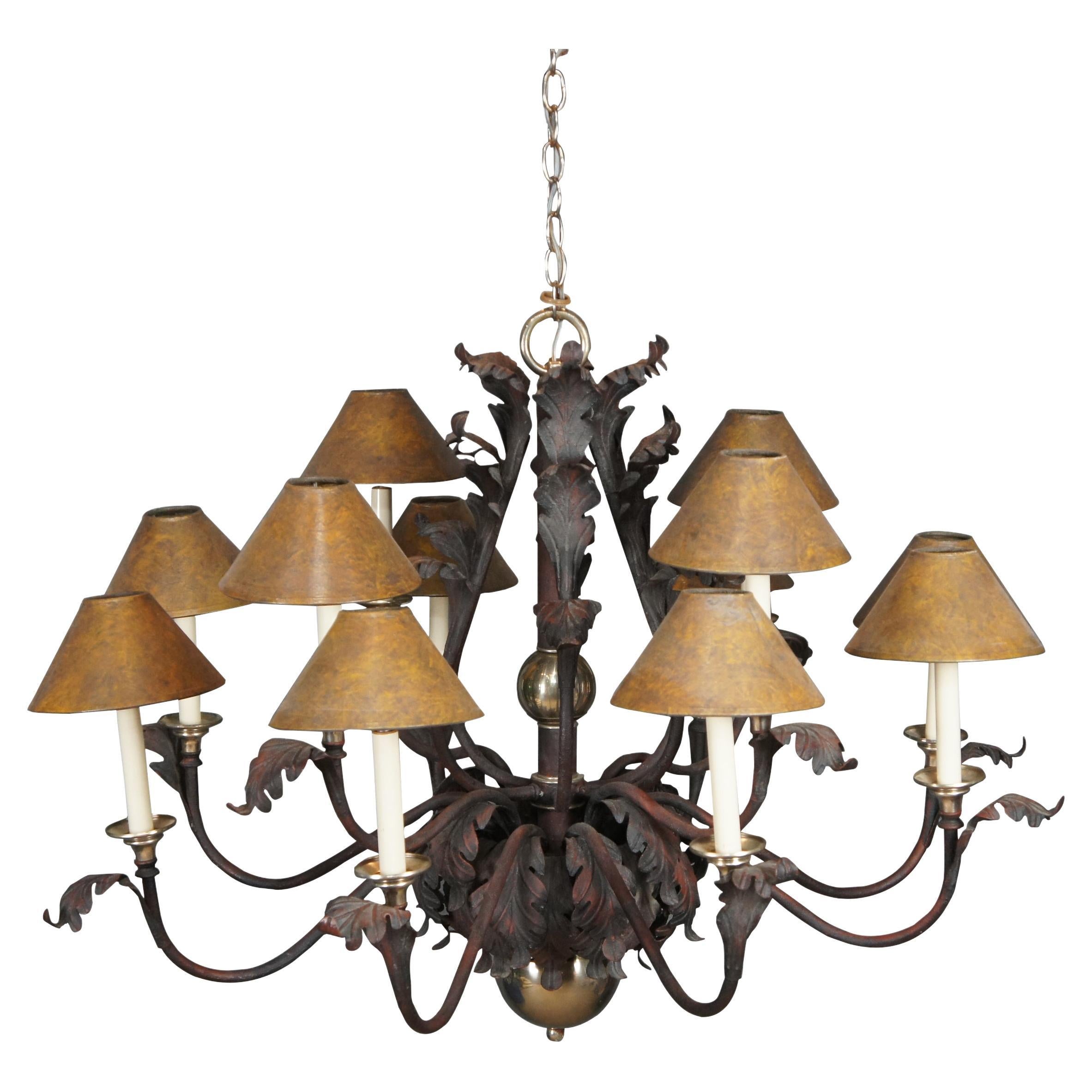 Hart Associates French Scrolled Iron Brass 12 Light Acanthus Leaf Chandelier 44"