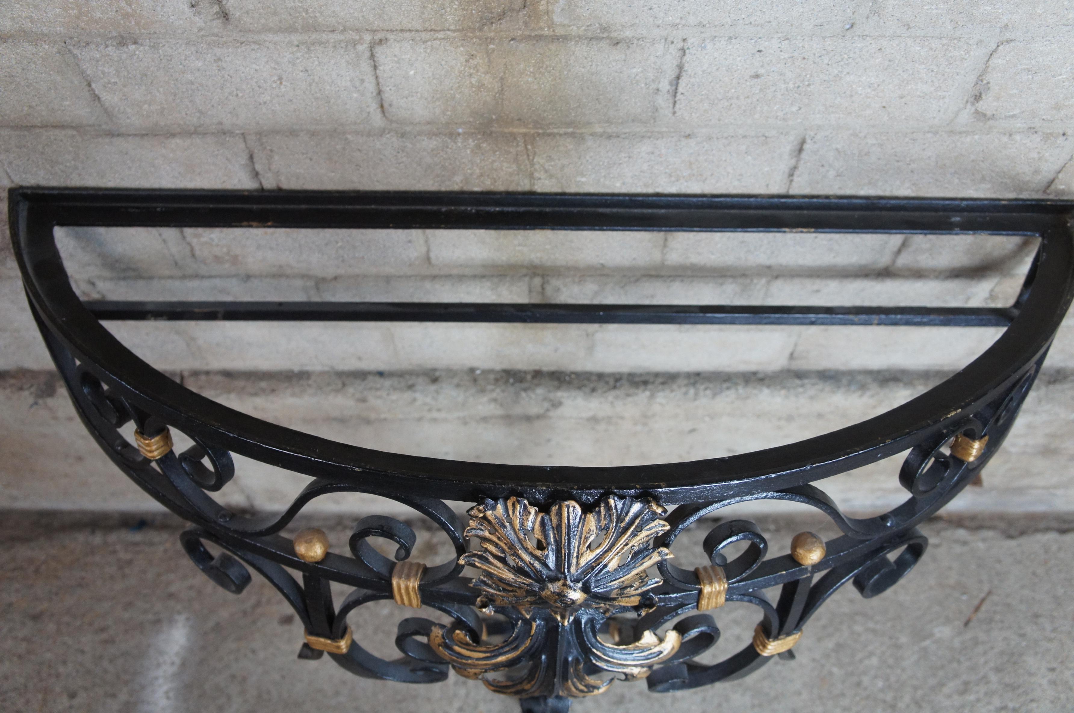 Vintage French Scrolled Iron & Marble Wall Mount Demilune Entry Console Table 36 6