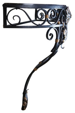Vintage French Scrolled Iron & Marble Wall Mount Demilune Entry Console Table 36