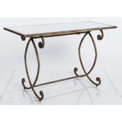 Vintage French Scrolled Metal Console with Mirror Top