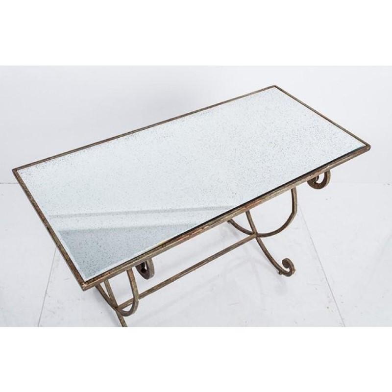 Vintage French Scrolled Metal Console with Mirror Top In Good Condition In South Salem, NY