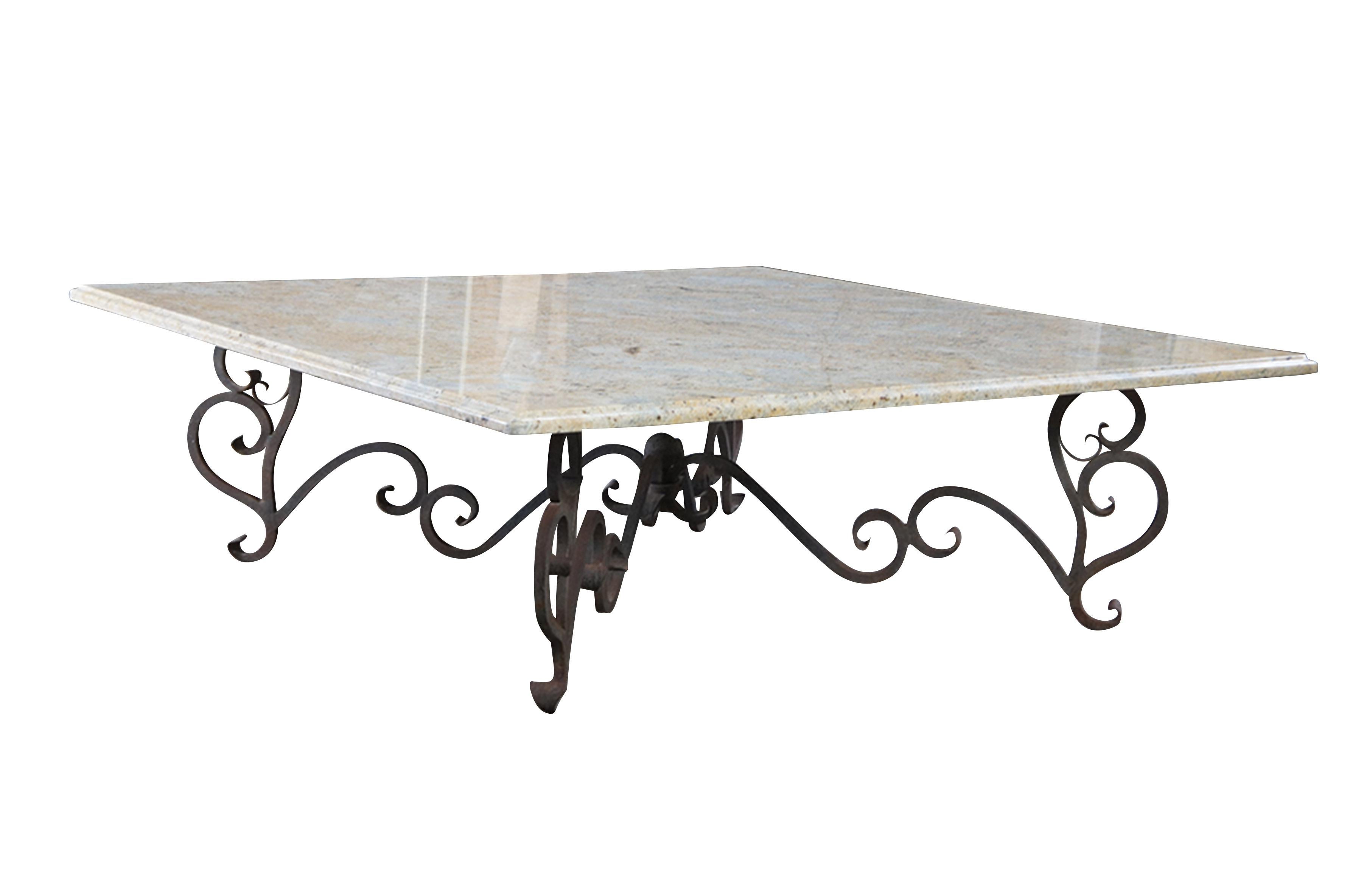 wrought iron and stone coffee table