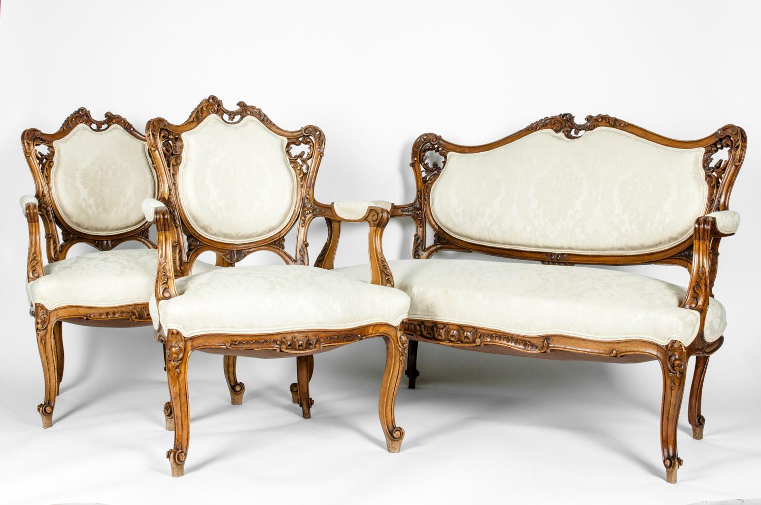 Hand-Carved Vintage French Seating Three-Piece Set