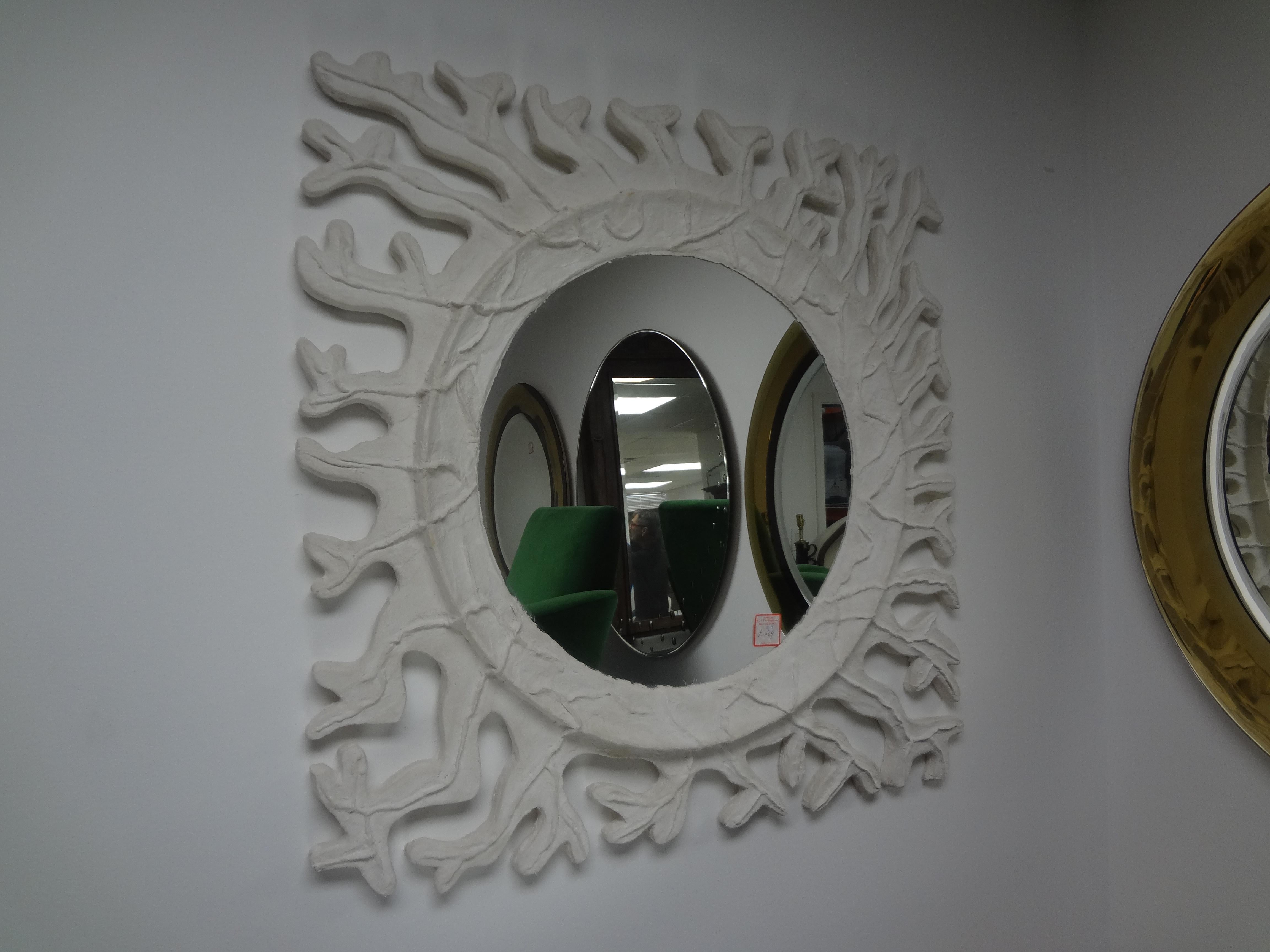 20th Century Vintage French Serge Roche Inspired Plaster Mirror For Sale