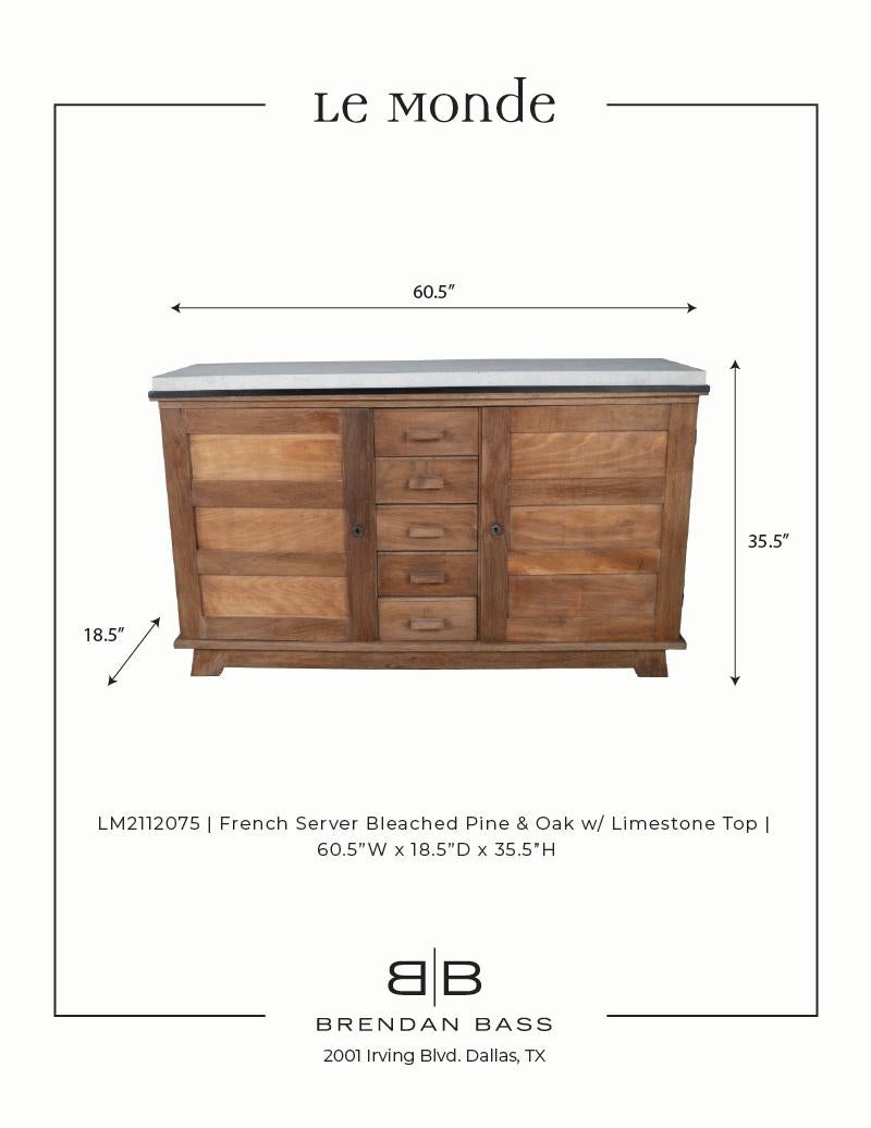 Vintage French Server in Bleached Pine and Oak with limestone top 4