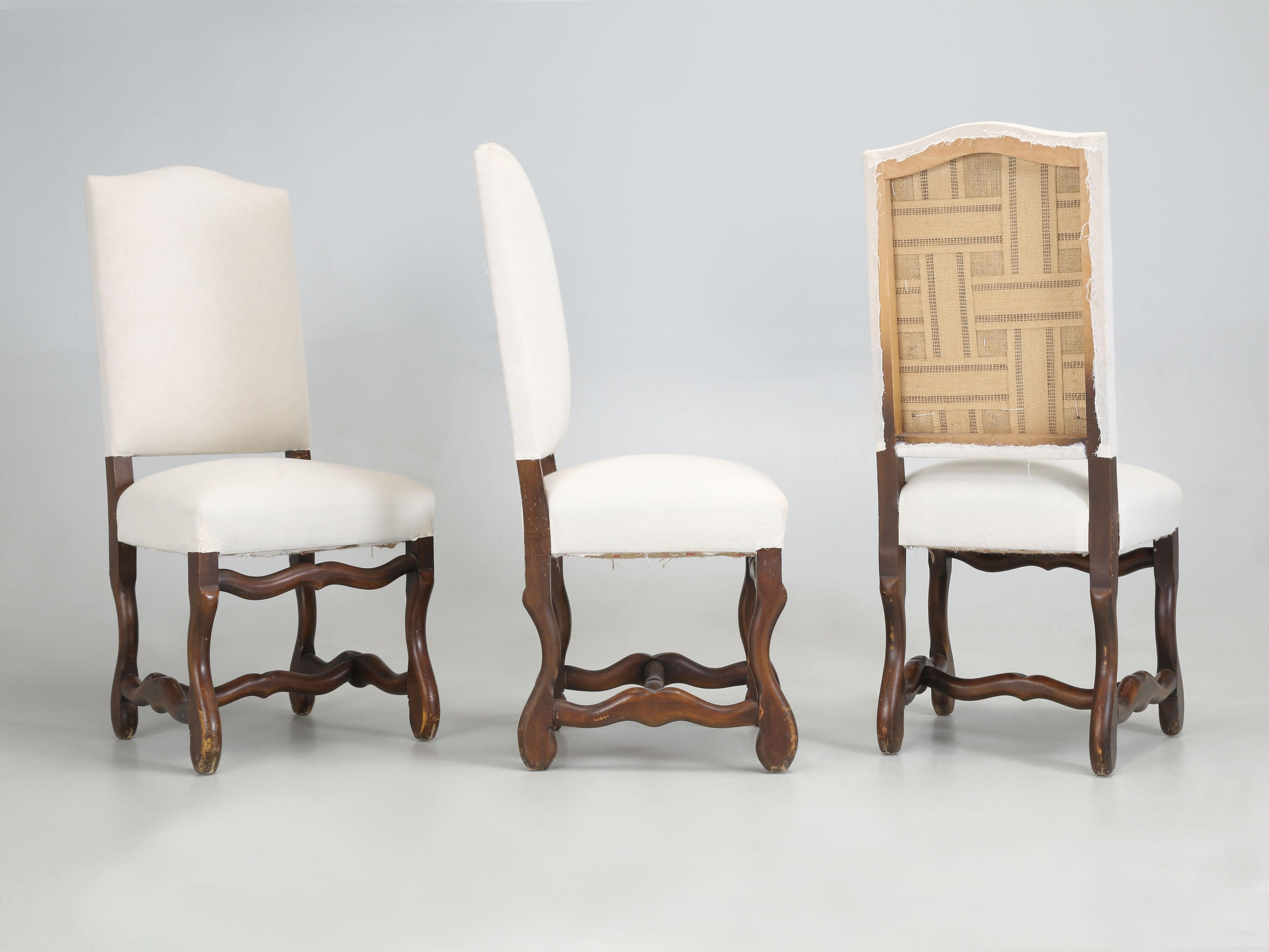 Louis XIII Vintage French Set of (6) Os de Mouton Dining Chairs Horsehair and Coil Springs For Sale