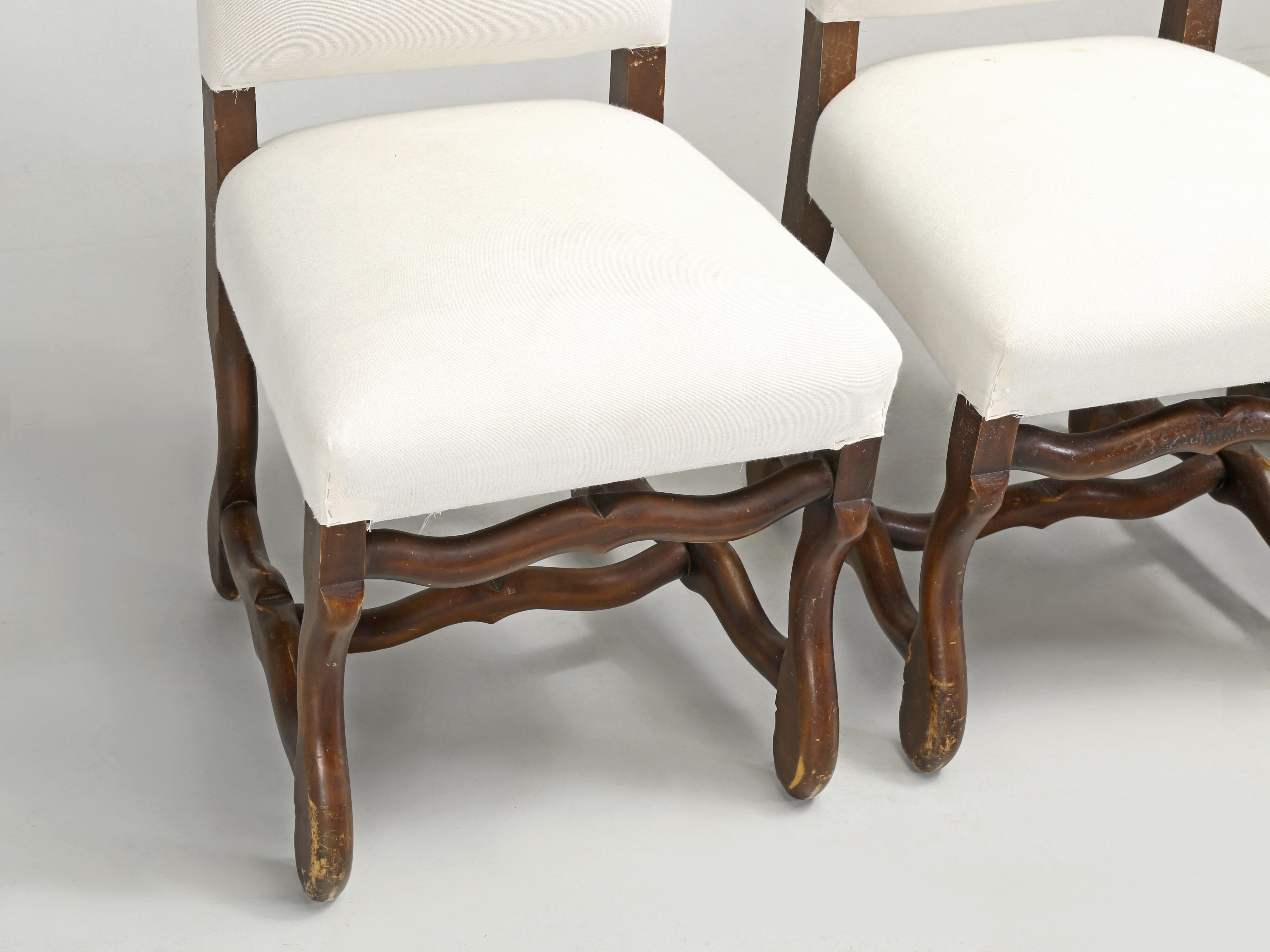 Mid-20th Century Vintage French Set of (6) Os de Mouton Dining Chairs Horsehair and Coil Springs For Sale