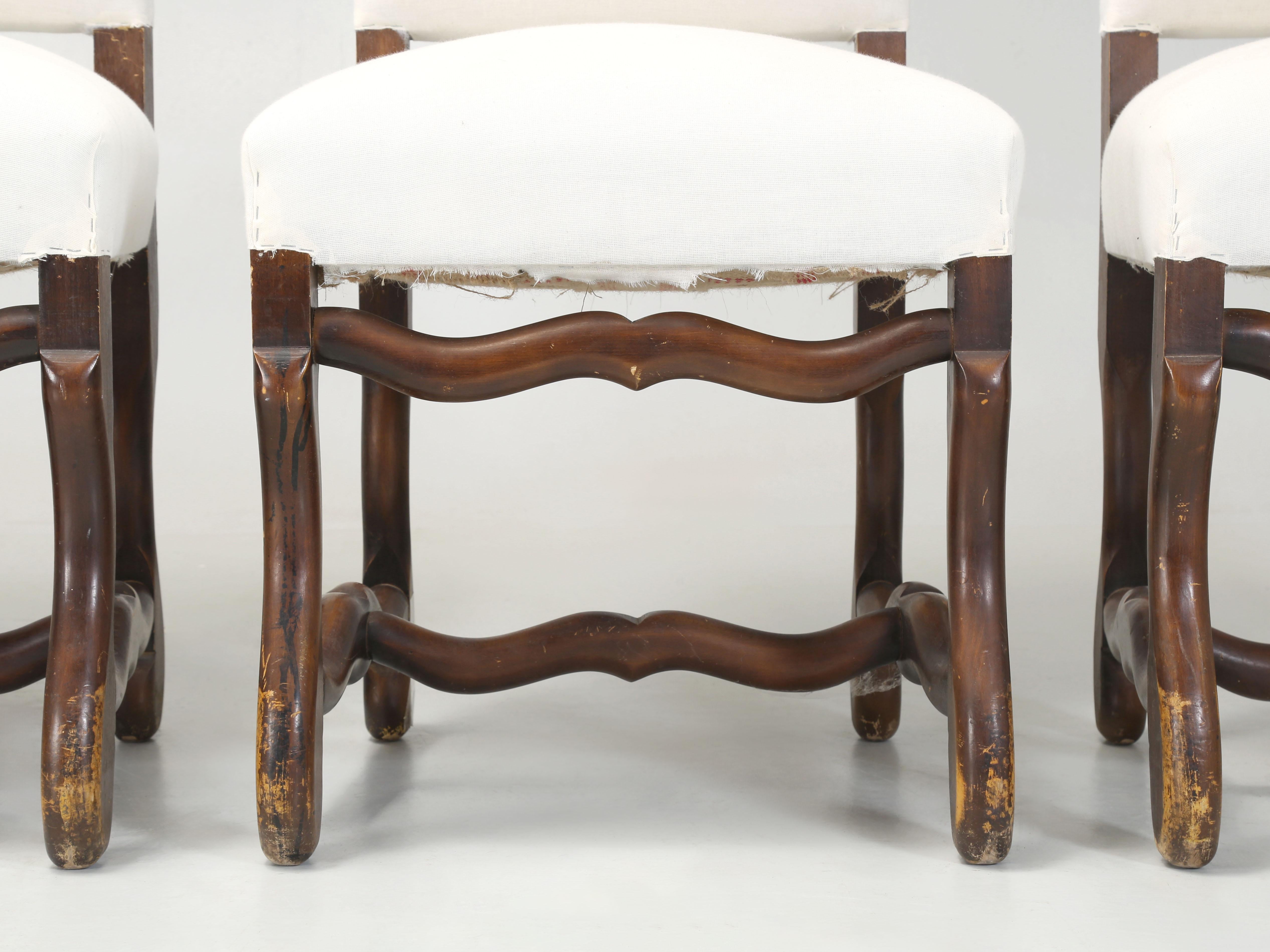 Upholstery Vintage French Set of (6) Os de Mouton Dining Chairs Horsehair and Coil Springs For Sale